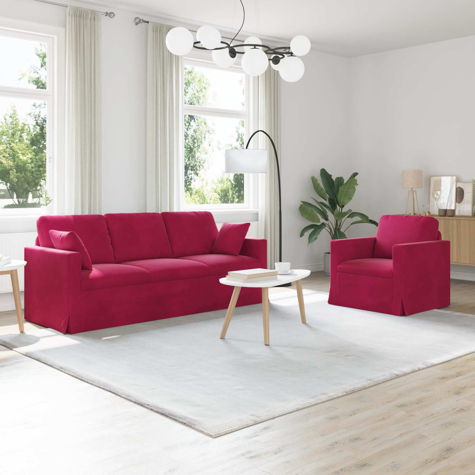 Sofa Set 2 stk. Weinrot Samt