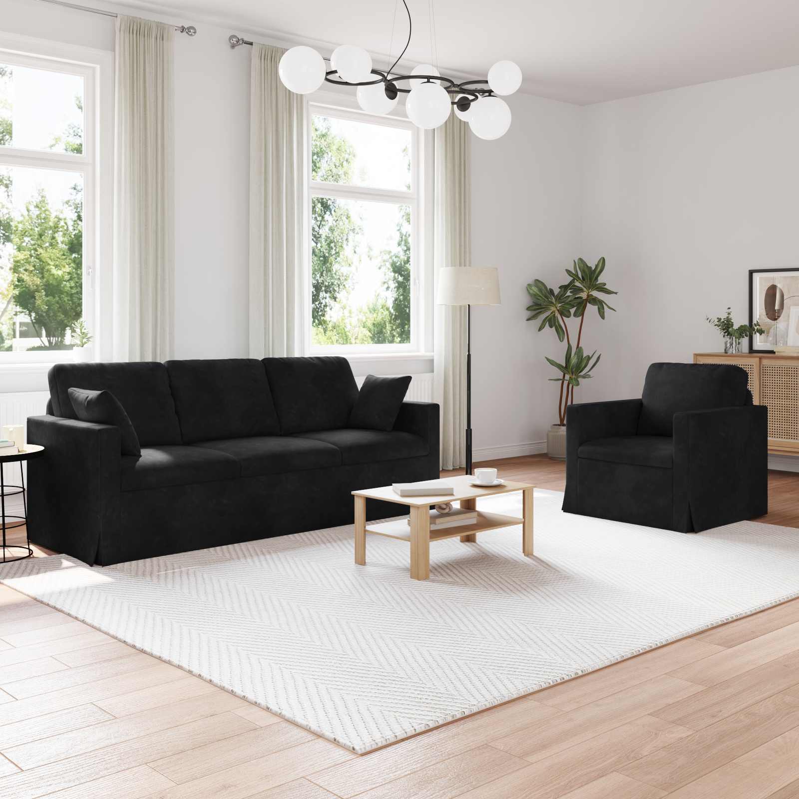 Sofa Set 2 stk. Schwarz Samt