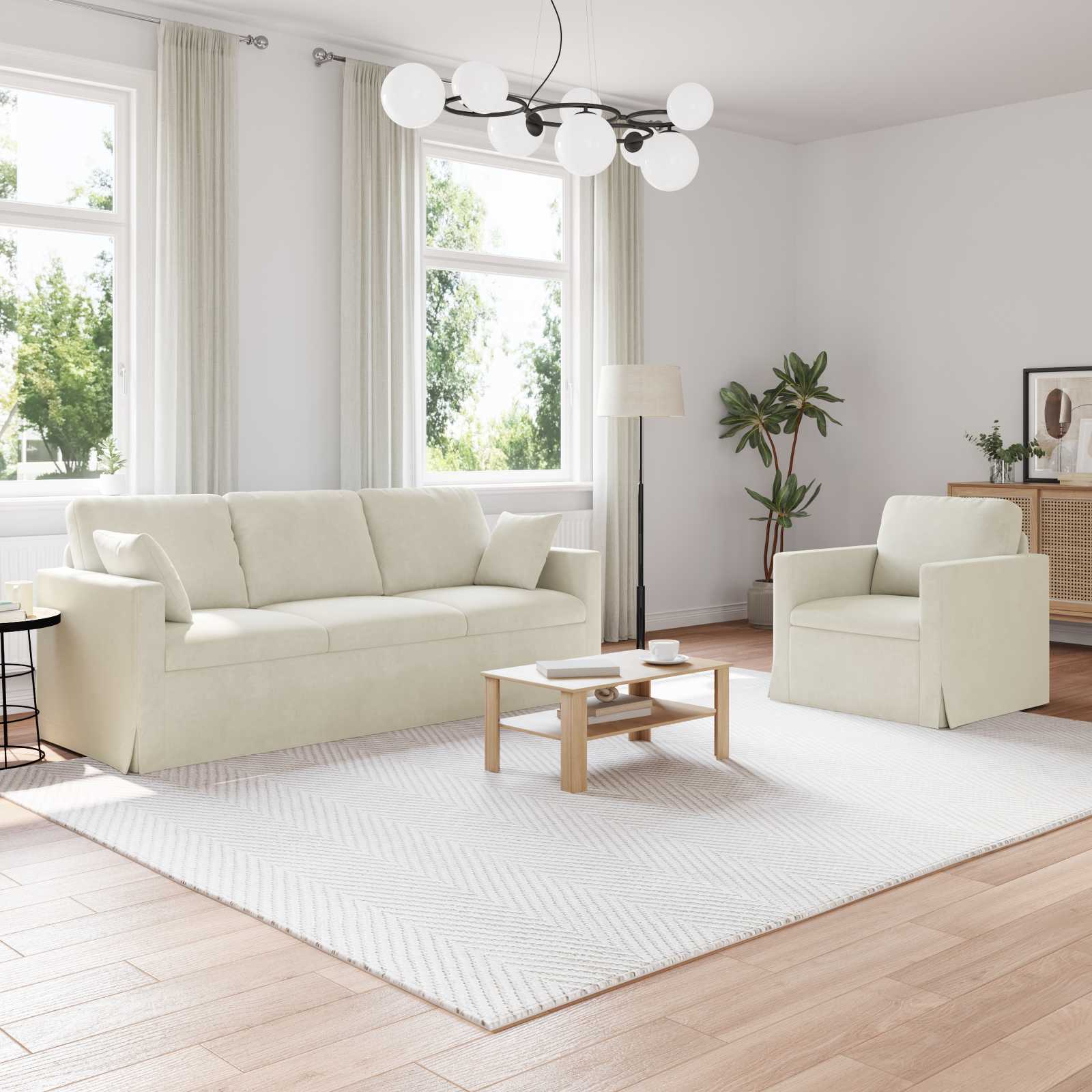 Sofa Set 2 stk. Creme Samt