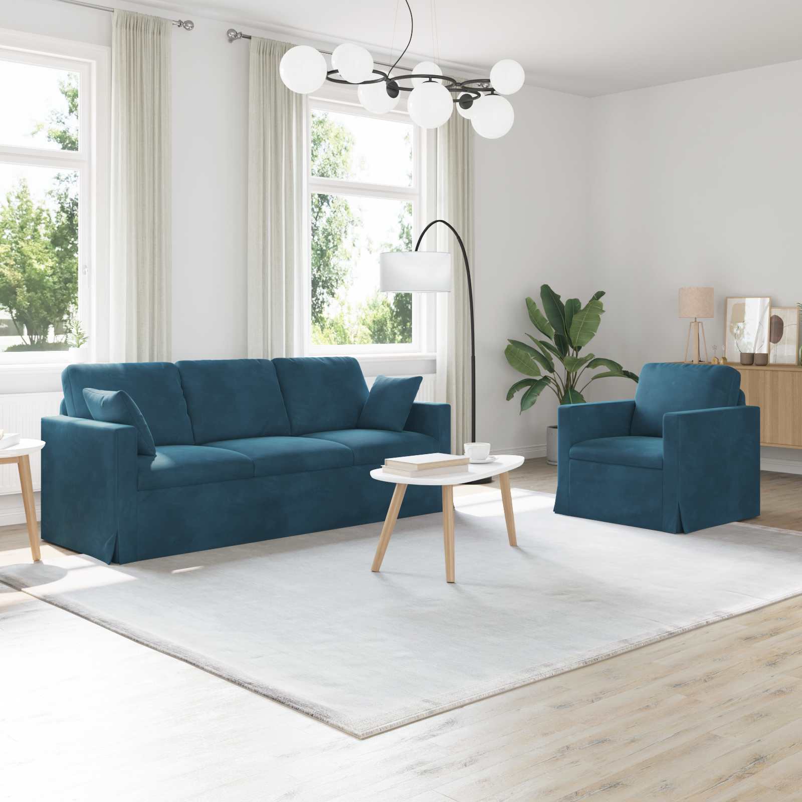 Sofa Set 2 stk. Blau Samt