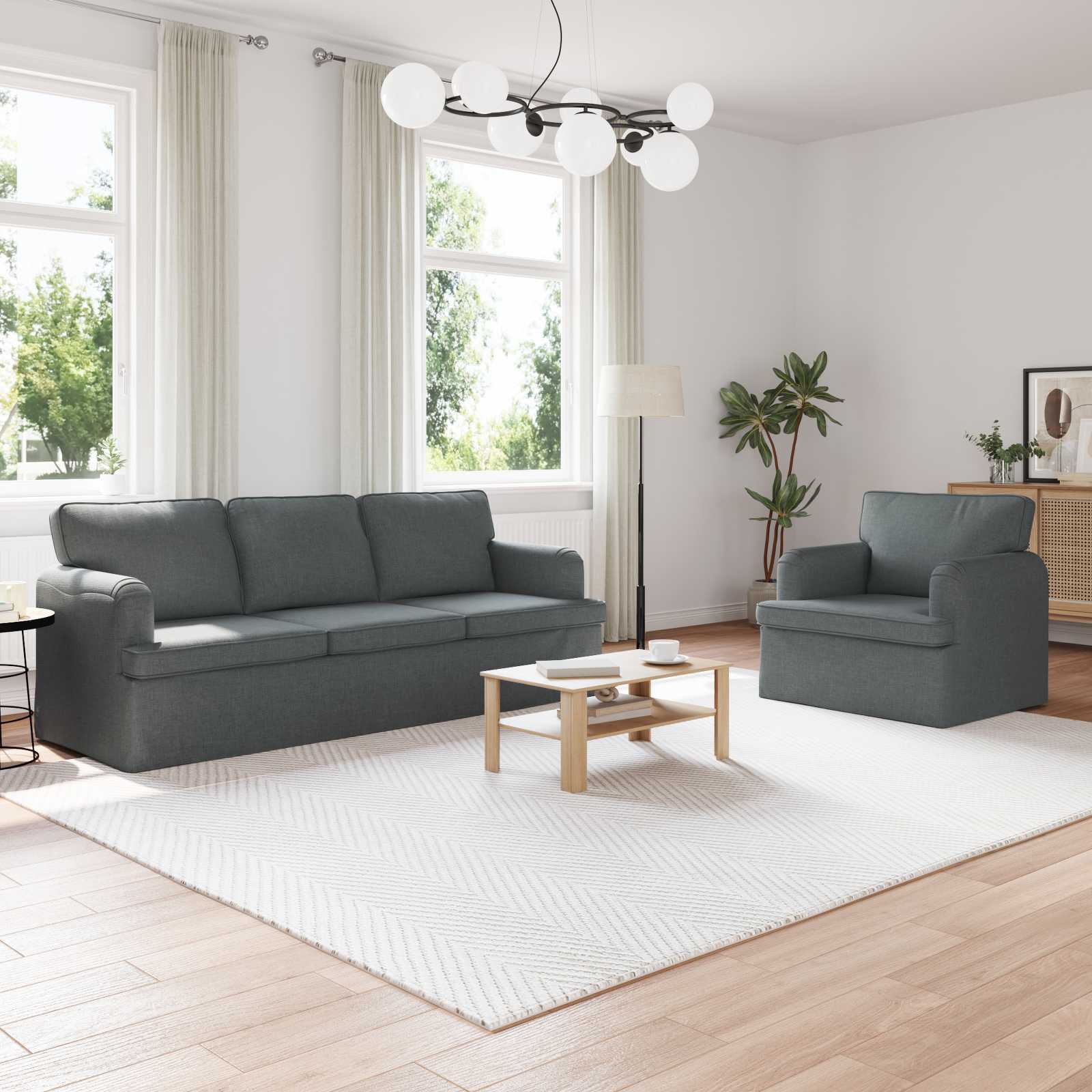 Sofa Set 2 stk. Dunkelgrau Stoff