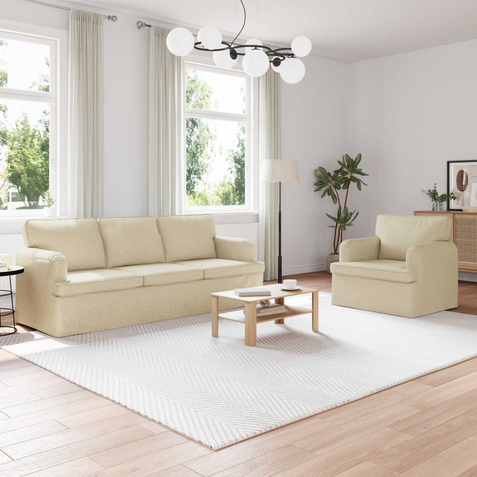 Sofa Set 2 stk. Creme Stoff