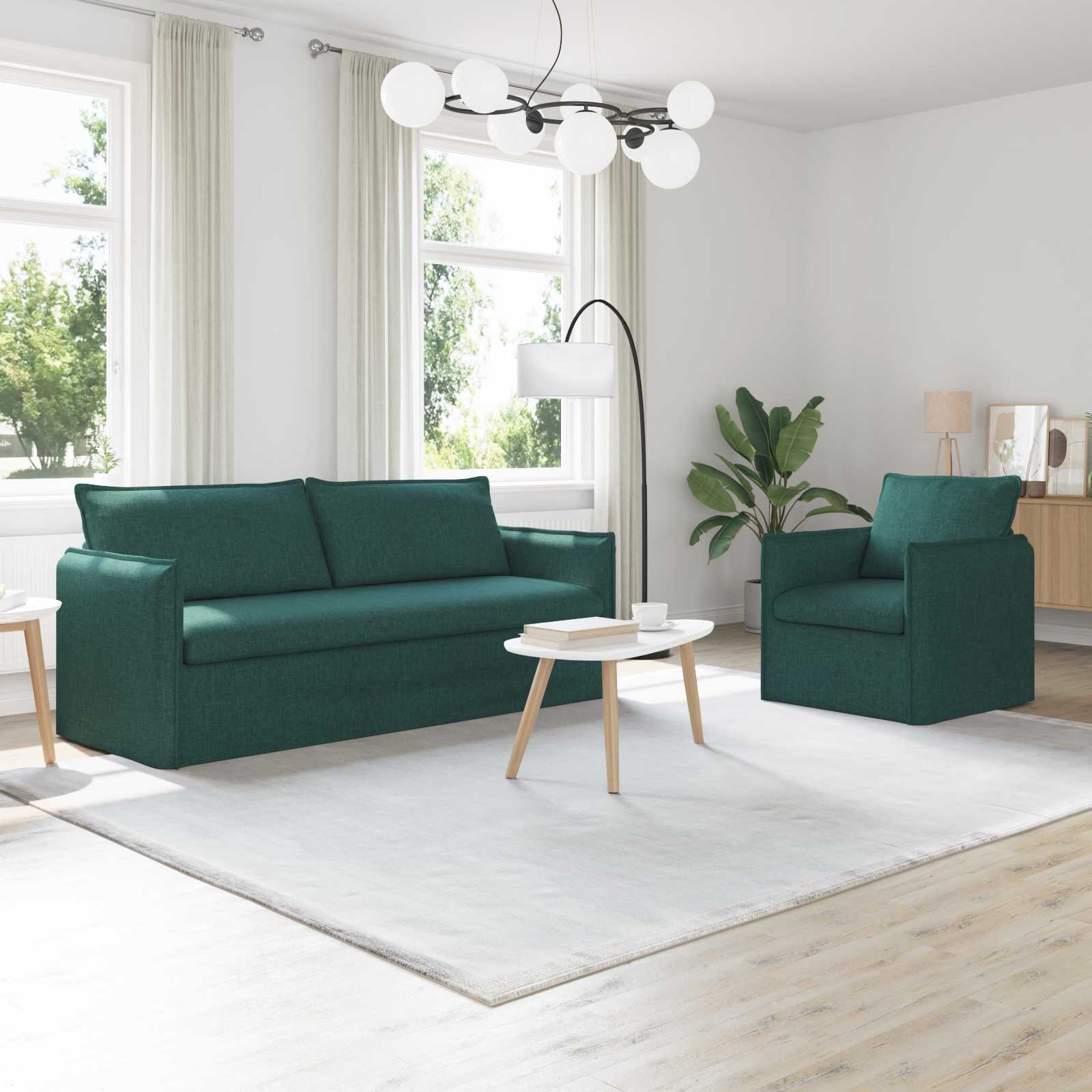 Sofa Set 2 stk. Dunkelgrün Stoff