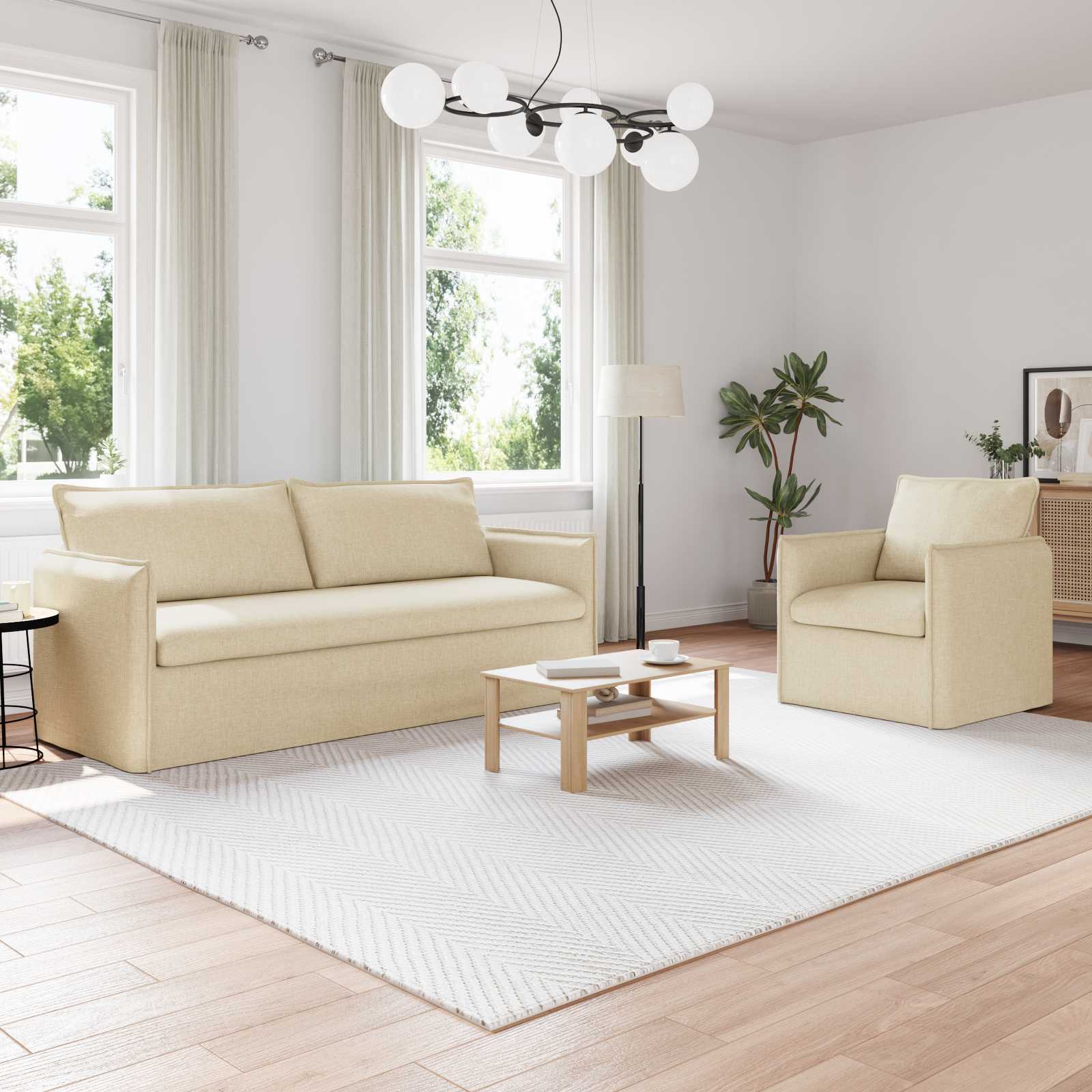 Sofa Set 2 stk. Creme Stoff