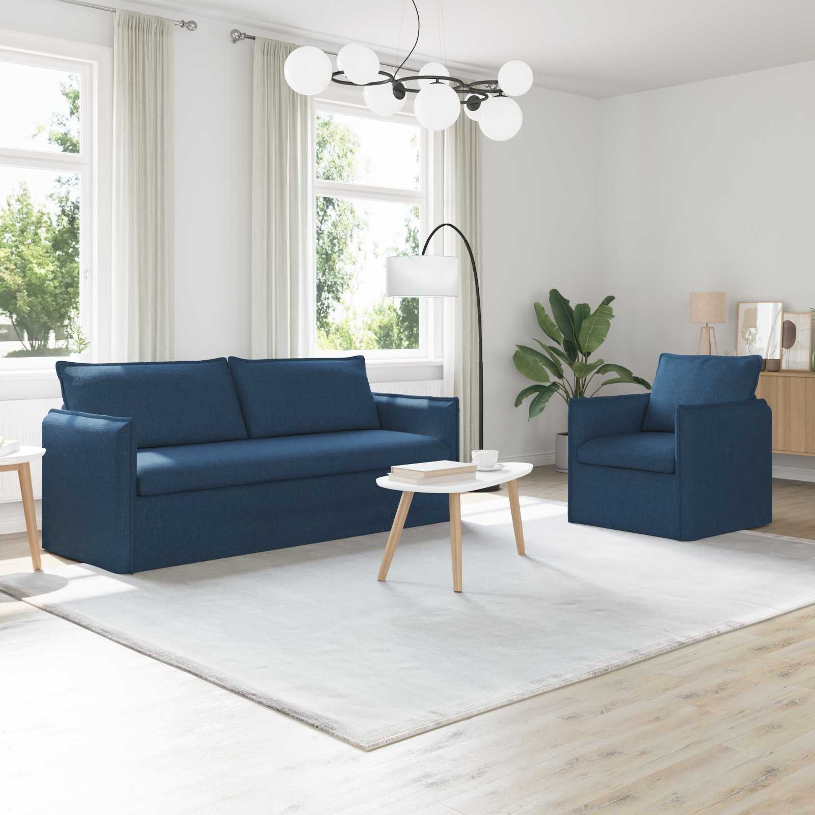 Sofa Set 2 stk. Blau Stoff