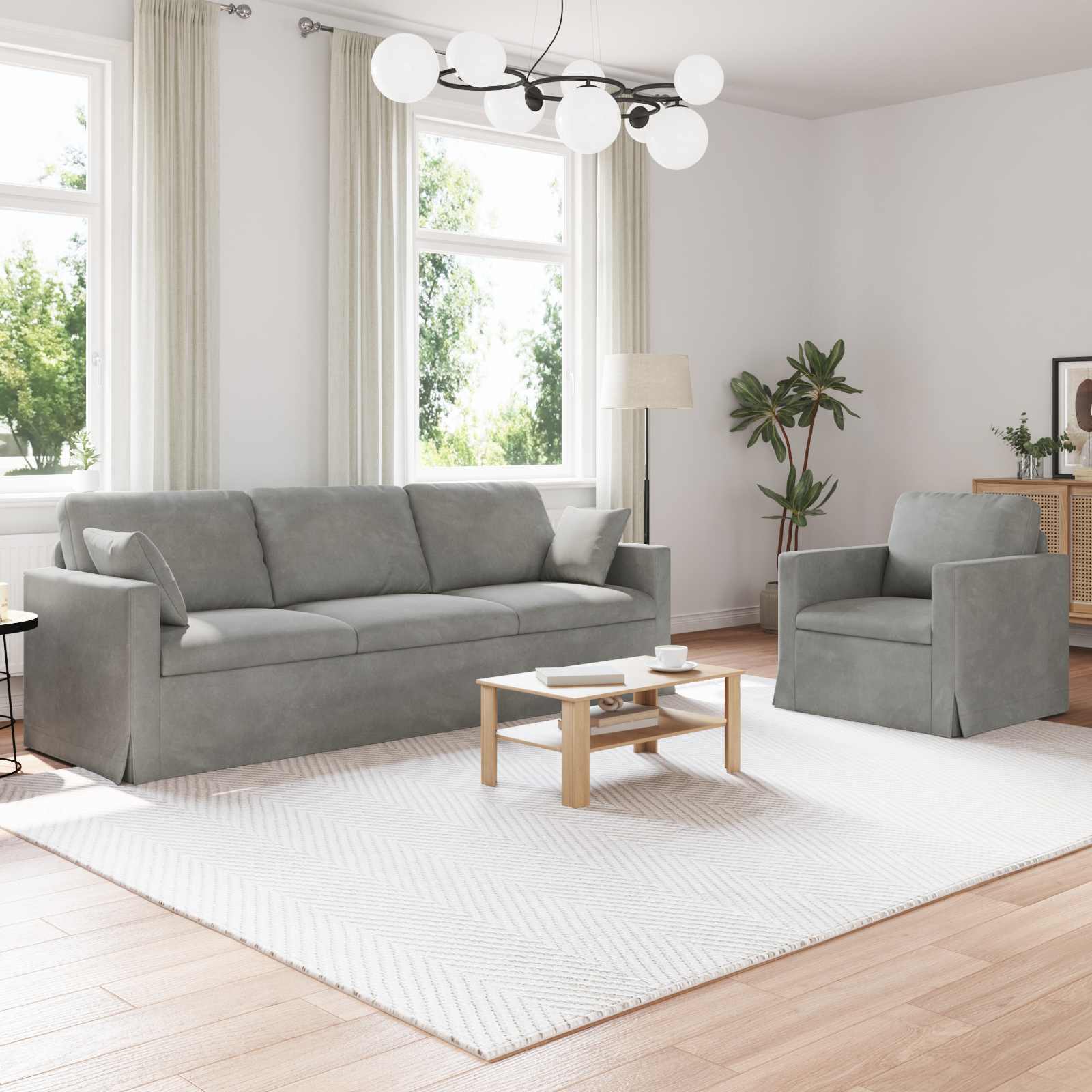 Sofa Set 2 stk. Hellgrau Samt