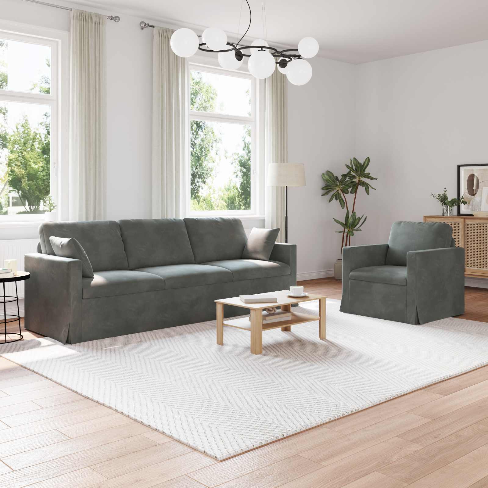 Sofa Set 2 stk. Dunkelgrau Samt