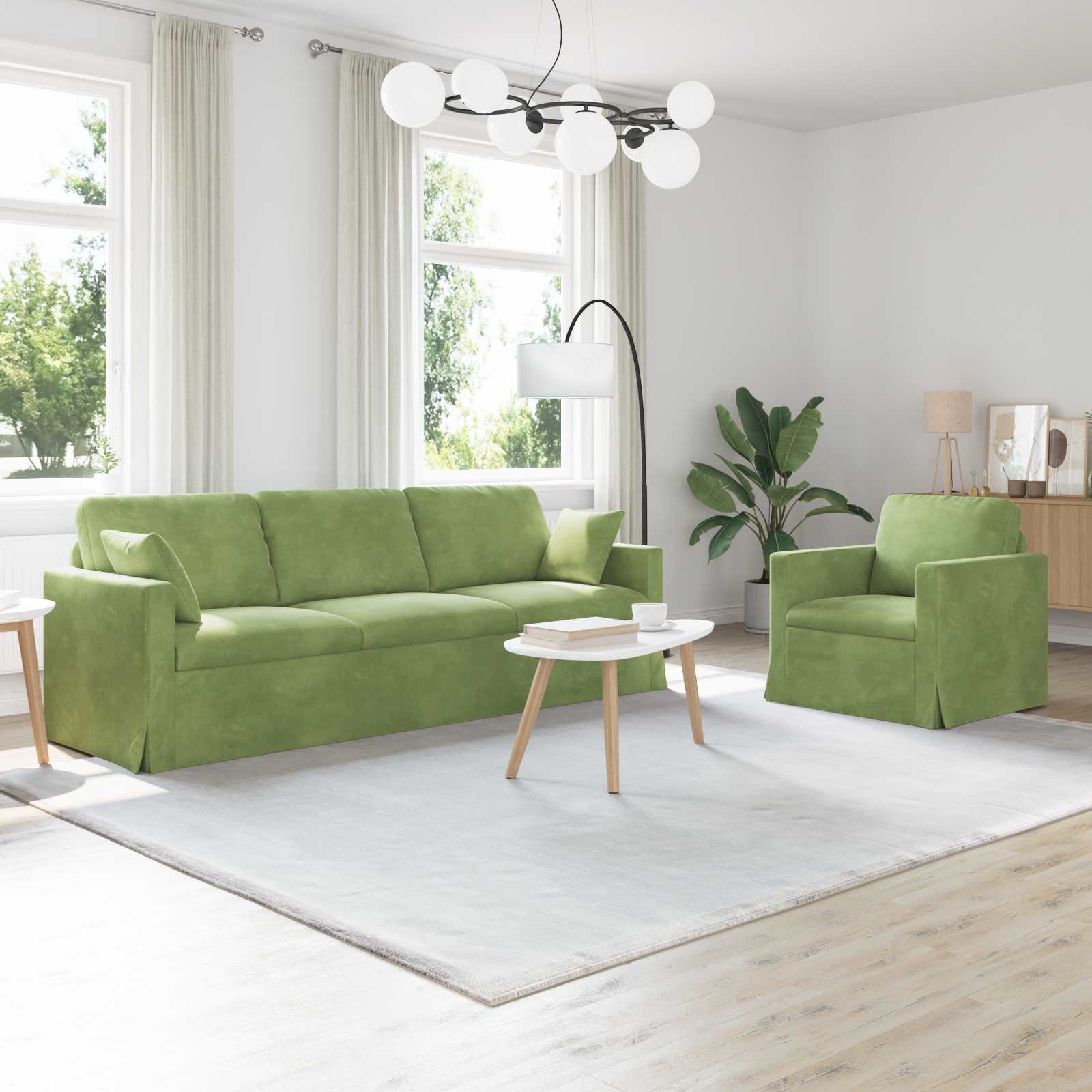 Sofa Set 2 stk. Hellgrün Samt