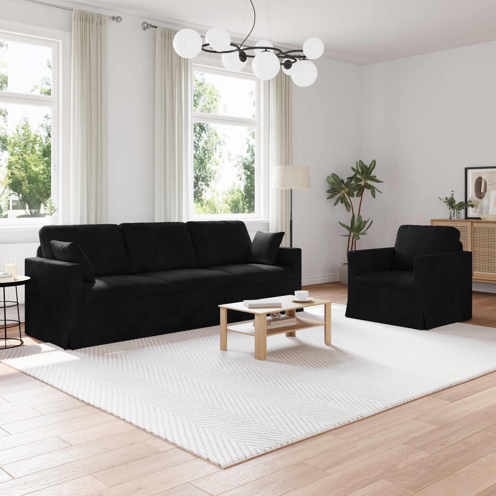Sofa Set 2 stk. Schwarz Samt