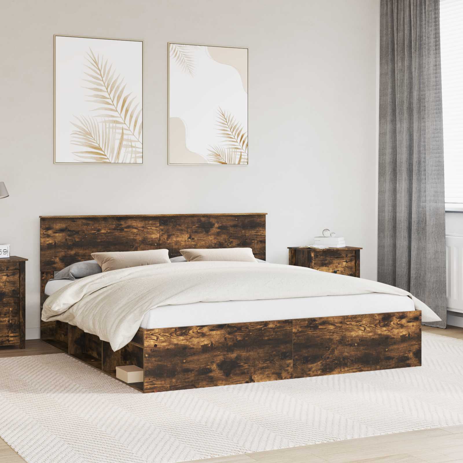 Bettrahmen Geräucherte Eiche 200 x 200 cm Holzwerkstoff