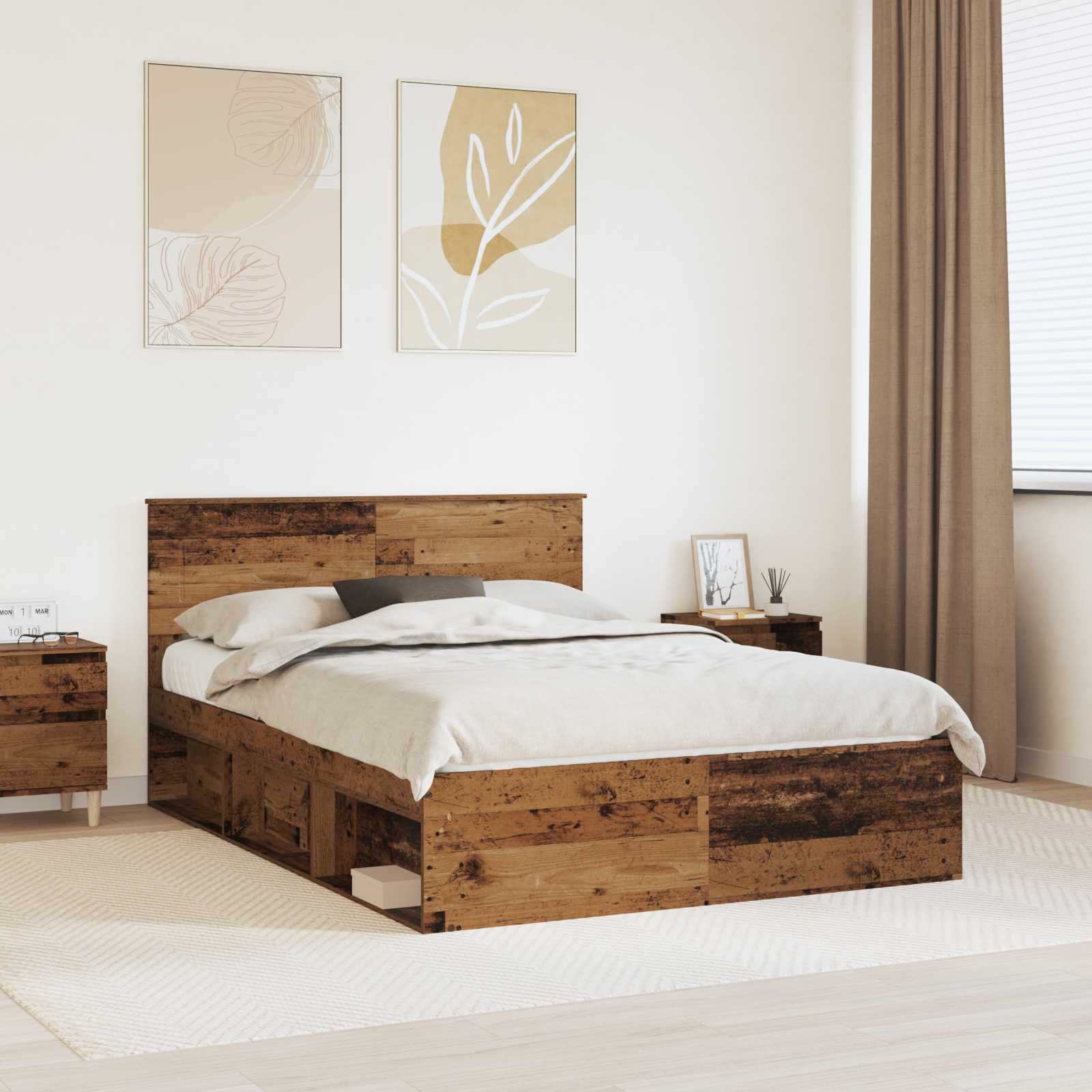 Bettrahmen mit Kopfteil Altholz 140 x 190 cm Holzwerkstoff