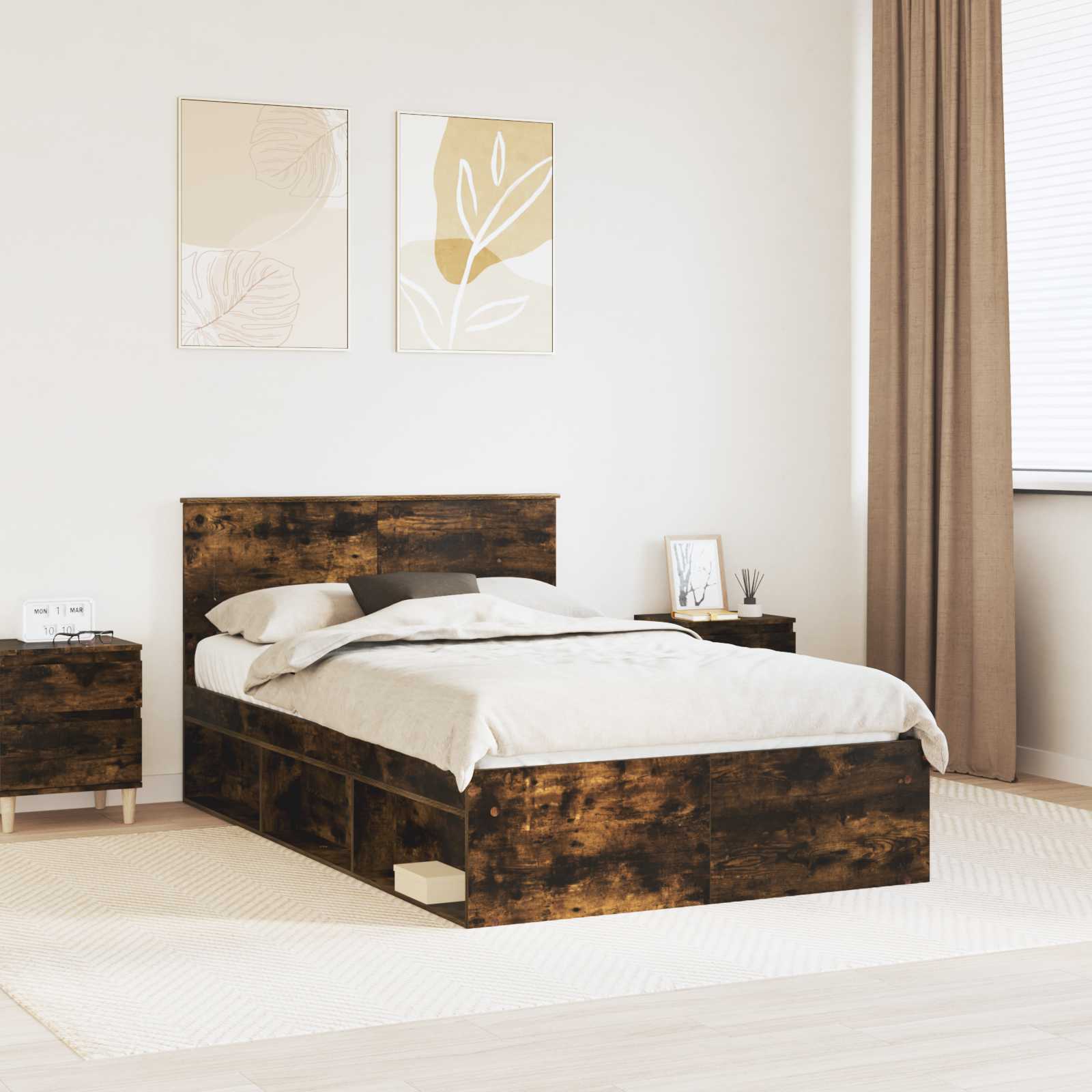 Bettrahmen Geräucherte Eiche 135 x 190 cm Holzwerkstoff