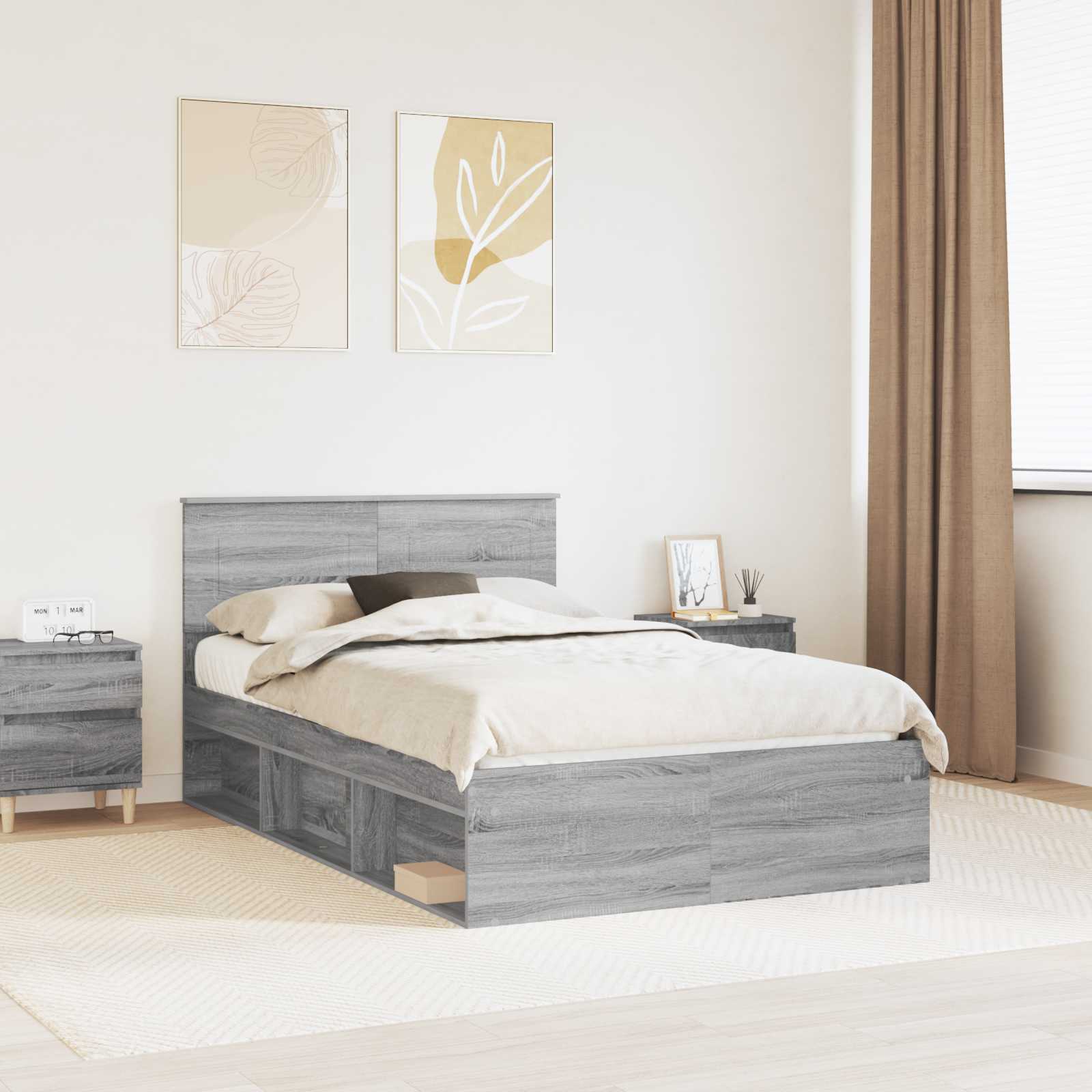 Bettrahmen Graues Sonoma 135 x 190 cm Holzwerkstoff