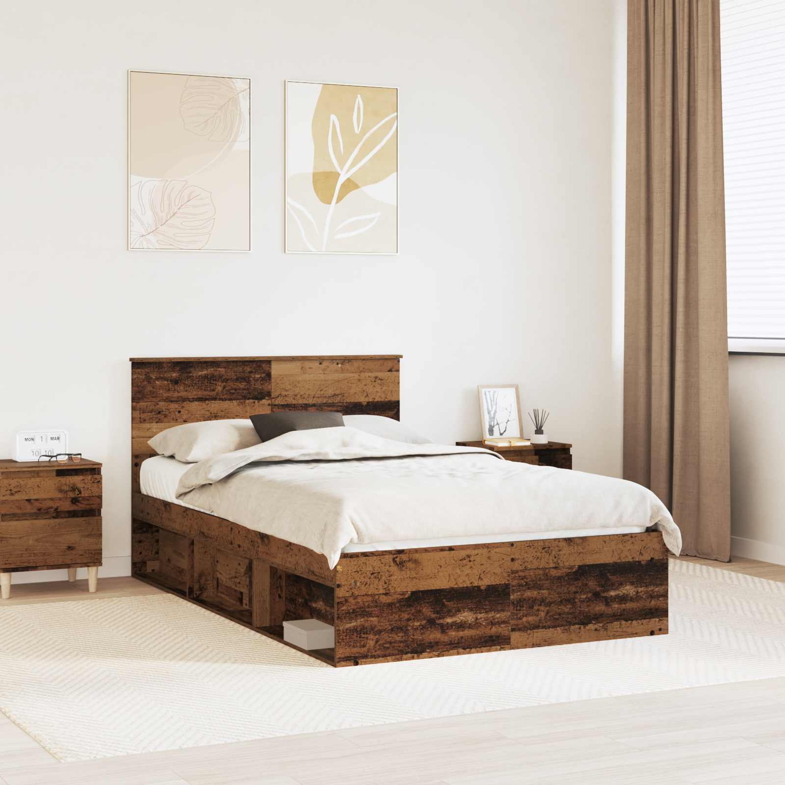 Bettrahmen mit Kopfteil Altholz 120 x 200 cm Holzwerkstoff