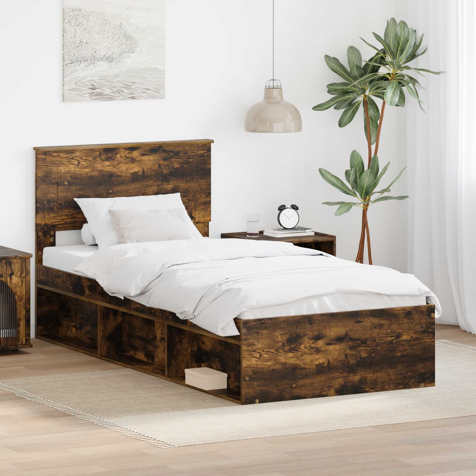 Bettrahmen Geräucherte Eiche 90 x 190 cm Holzwerkstoff