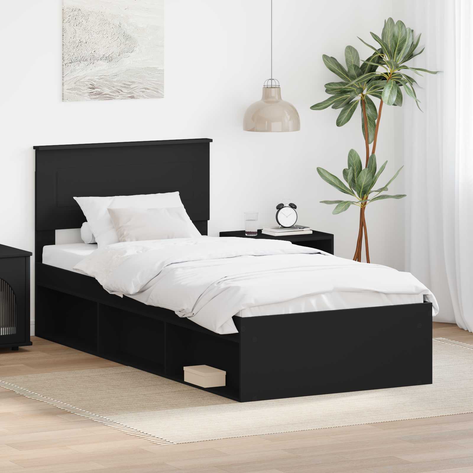 Bettrahmen mit Kopfteil Schwarz 90 x 200 cm Holzwerkstoff