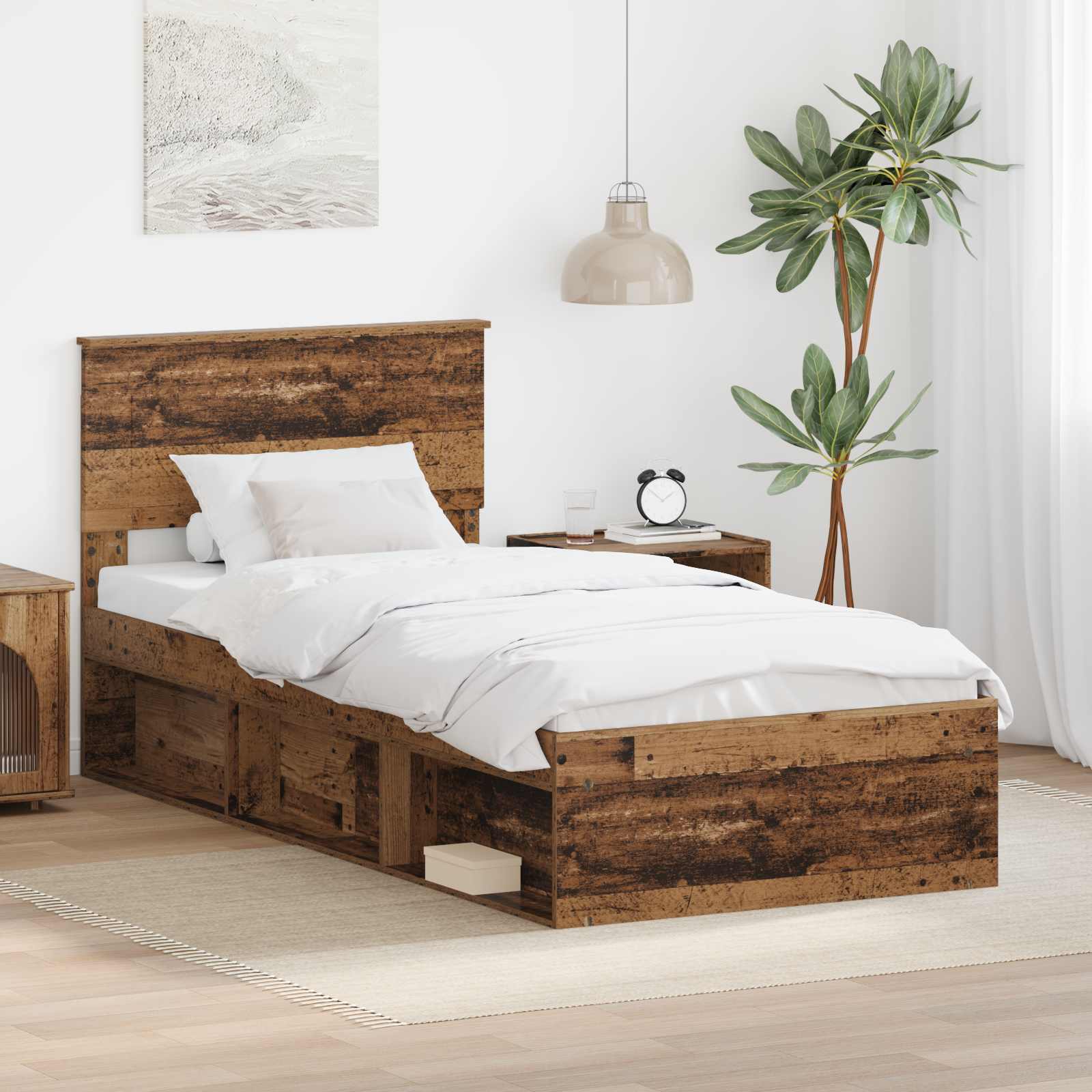 Bettrahmen mit Kopfteil Altholz 90 x 200 cm Holzwerkstoff