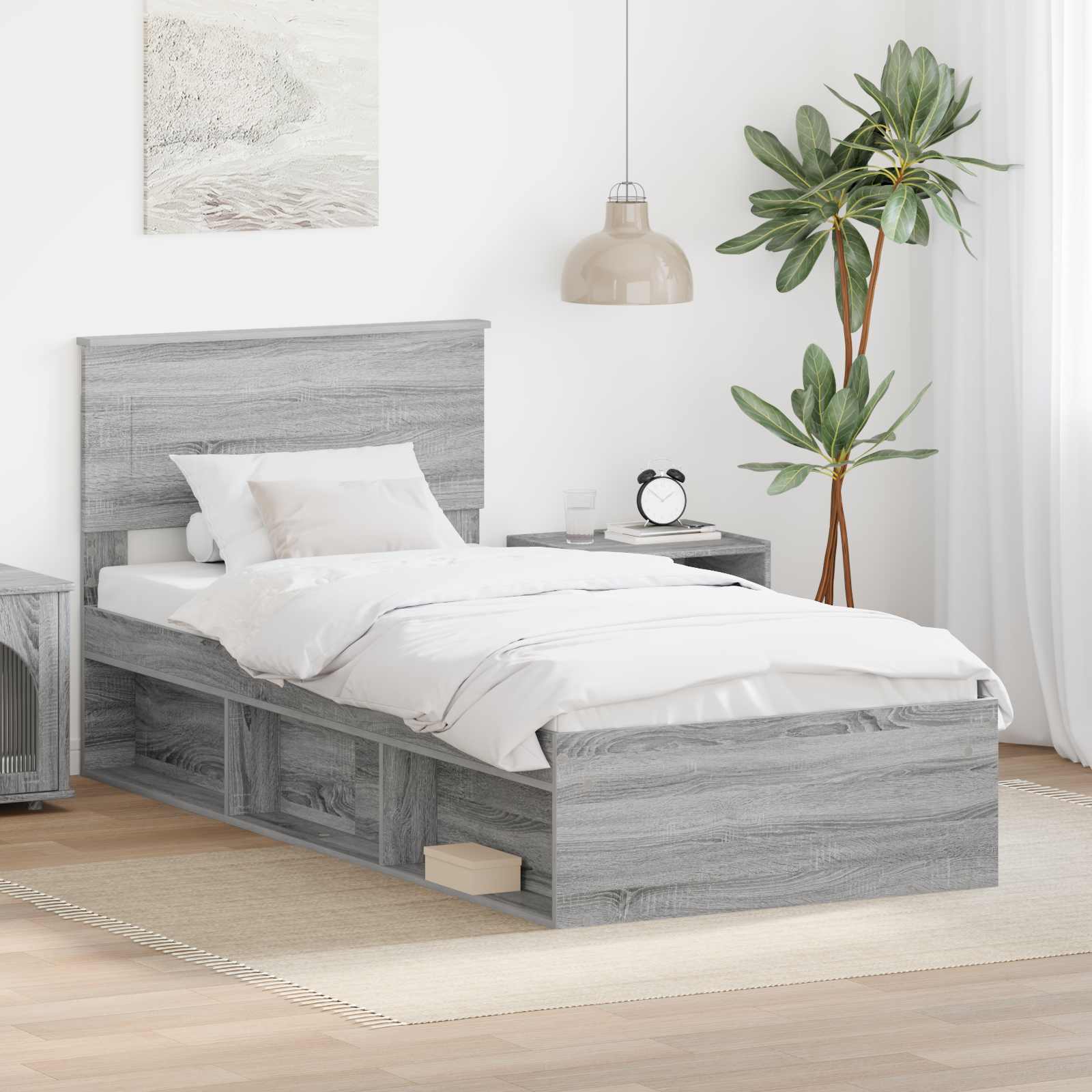 Bettrahmen mit Kopfteil Graues Sonoma 75 x 190 cm Holzwerkstoff