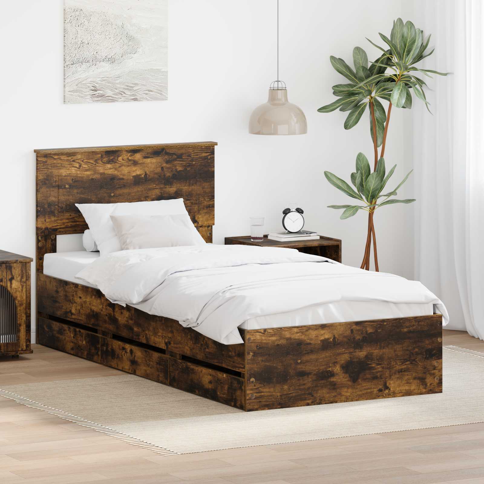 Bettrahmen Geräucherte Eiche 75 x 190 cm Ingenieurs Holz