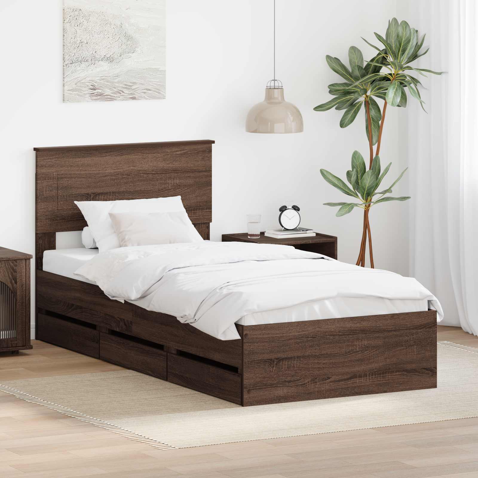 Bettrahmen Braun Eichen-Optik 75 x 190 cm Ingenieurs Holz