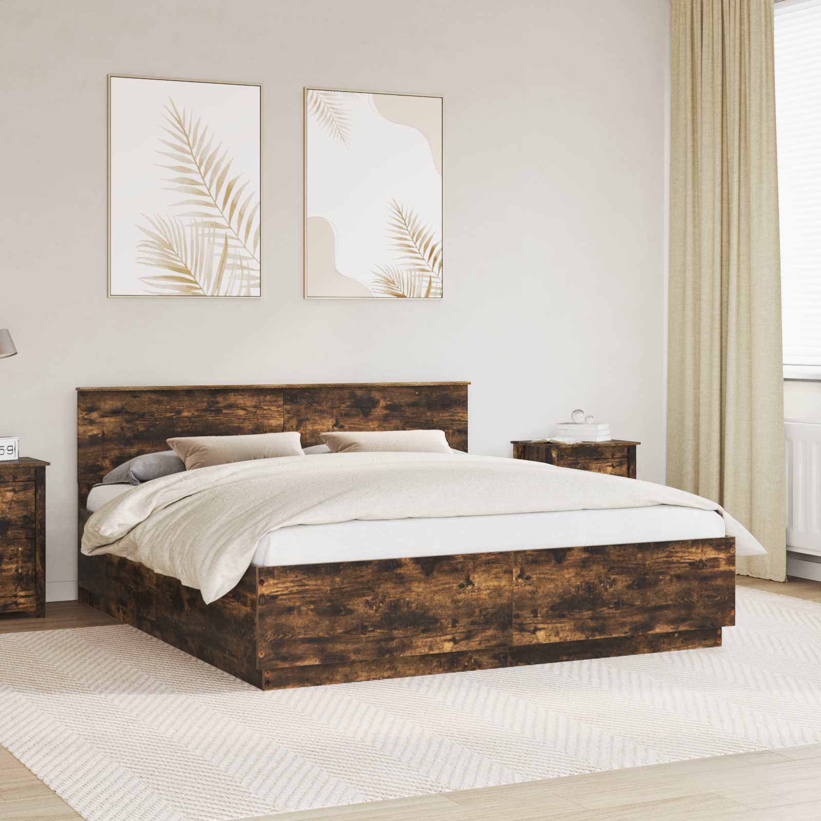 Bettrahmen Geräucherte Eiche 200 x 200 cm Holzwerkstoff