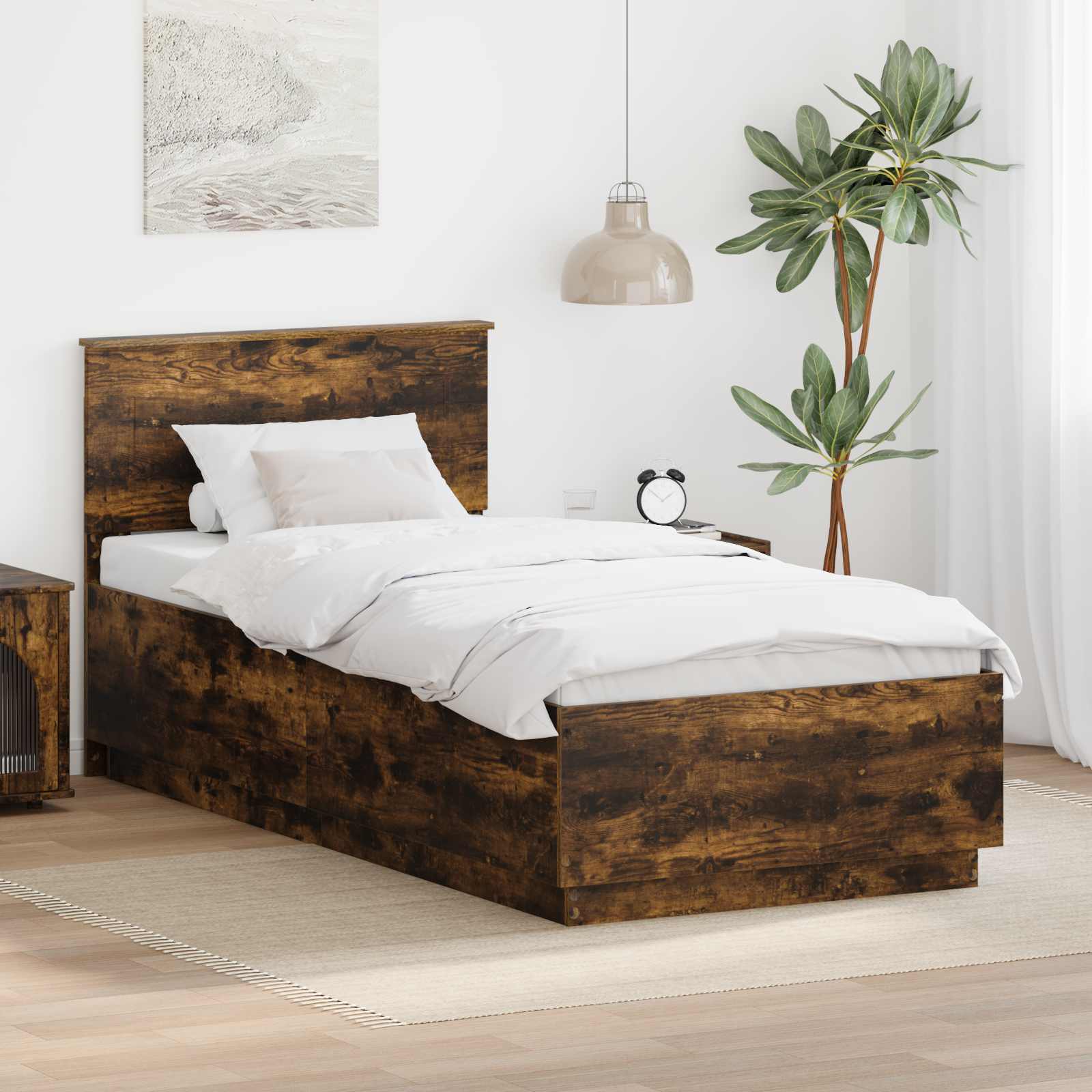 Bettrahmen Geräucherte Eiche 90 x 200 cm Holzwerkstoff