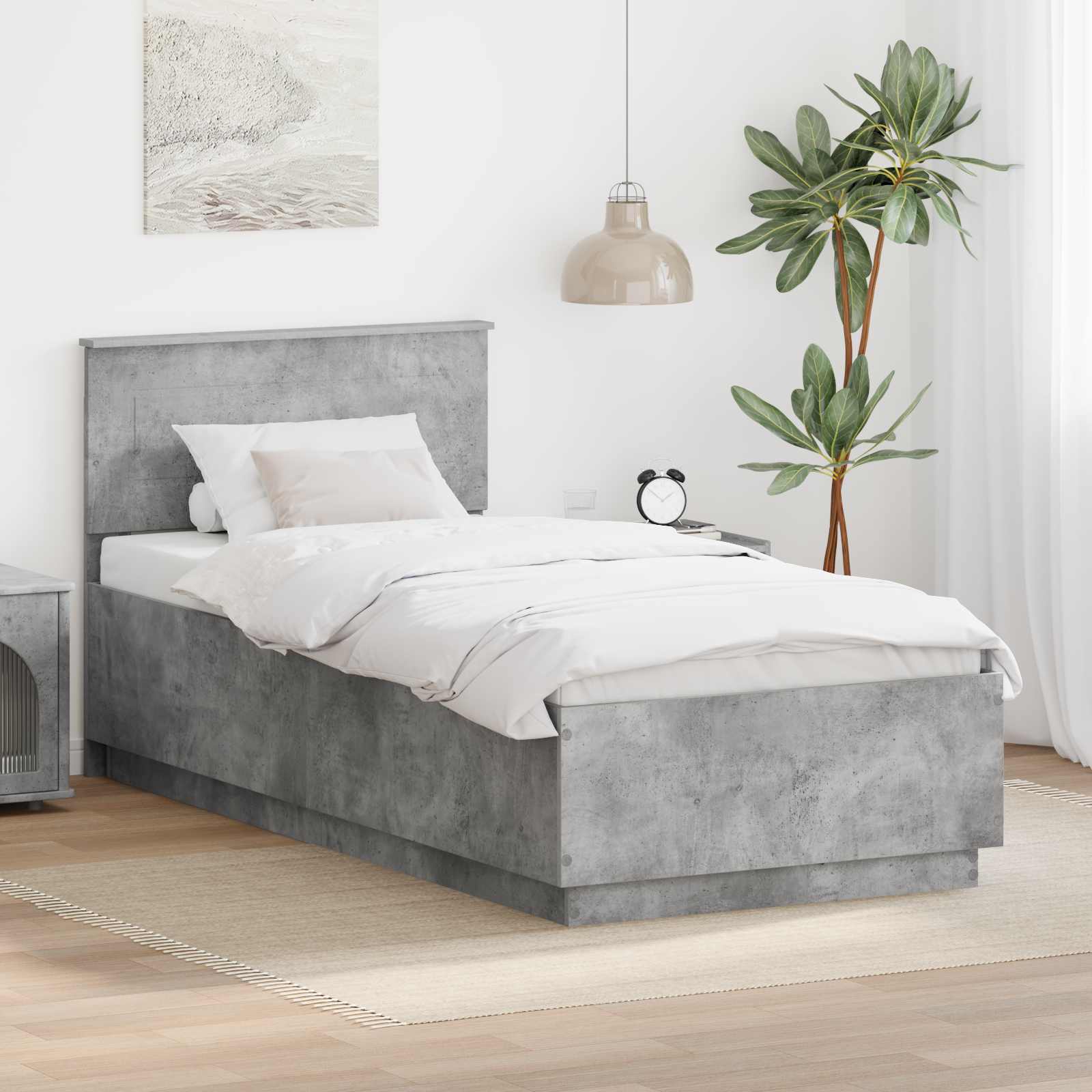 Bettrahmen mit Kopfteil Beton Grau 70 x 190 cm Holzwerkstoff