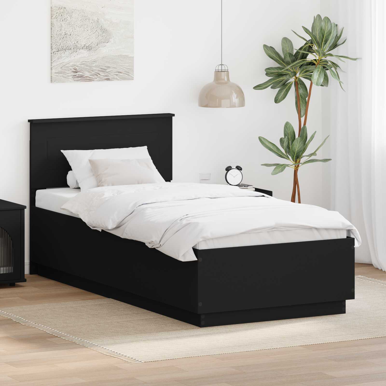 Bettrahmen mit Kopfteil Schwarz 90 x 200 cm Holzwerkstoff