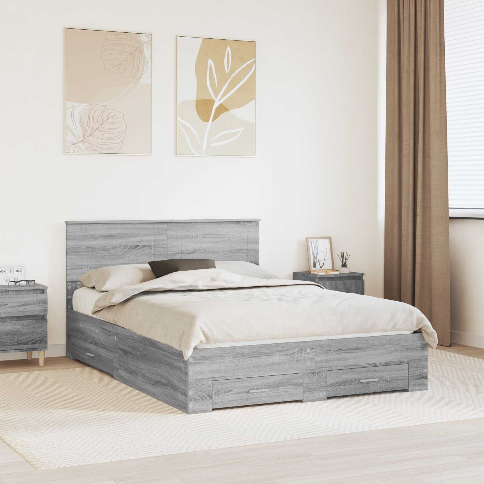 Bettrahmen Graues Sonoma 150 x 200 cm Holzwerkstoff