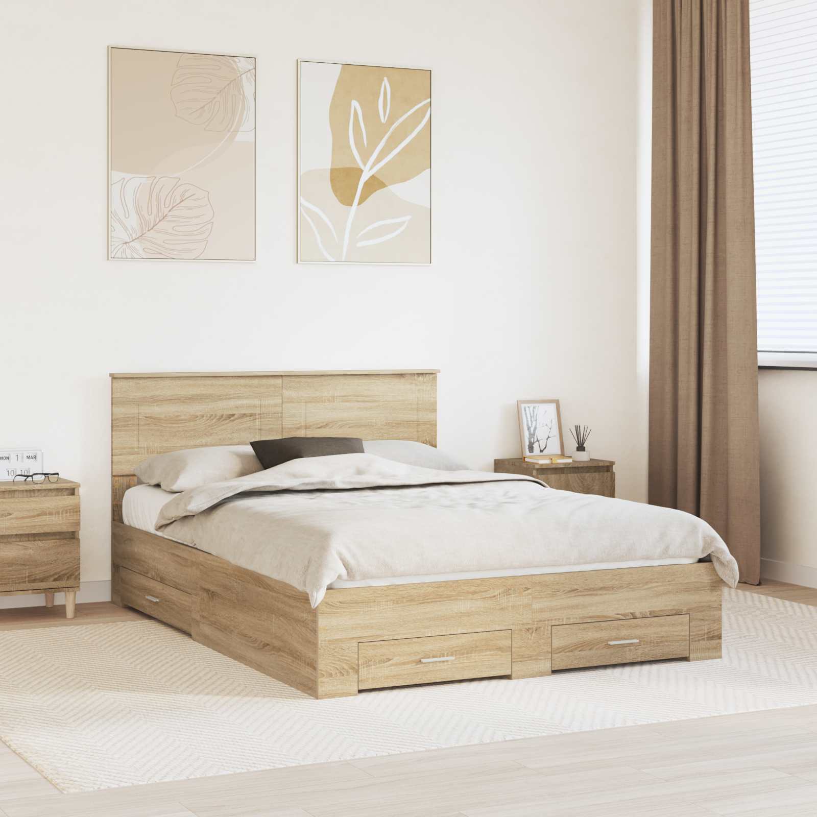 Bettrahmen mit Kopfteil Sonoma-Eiche 140 x 190 cm Holzwerkstoff