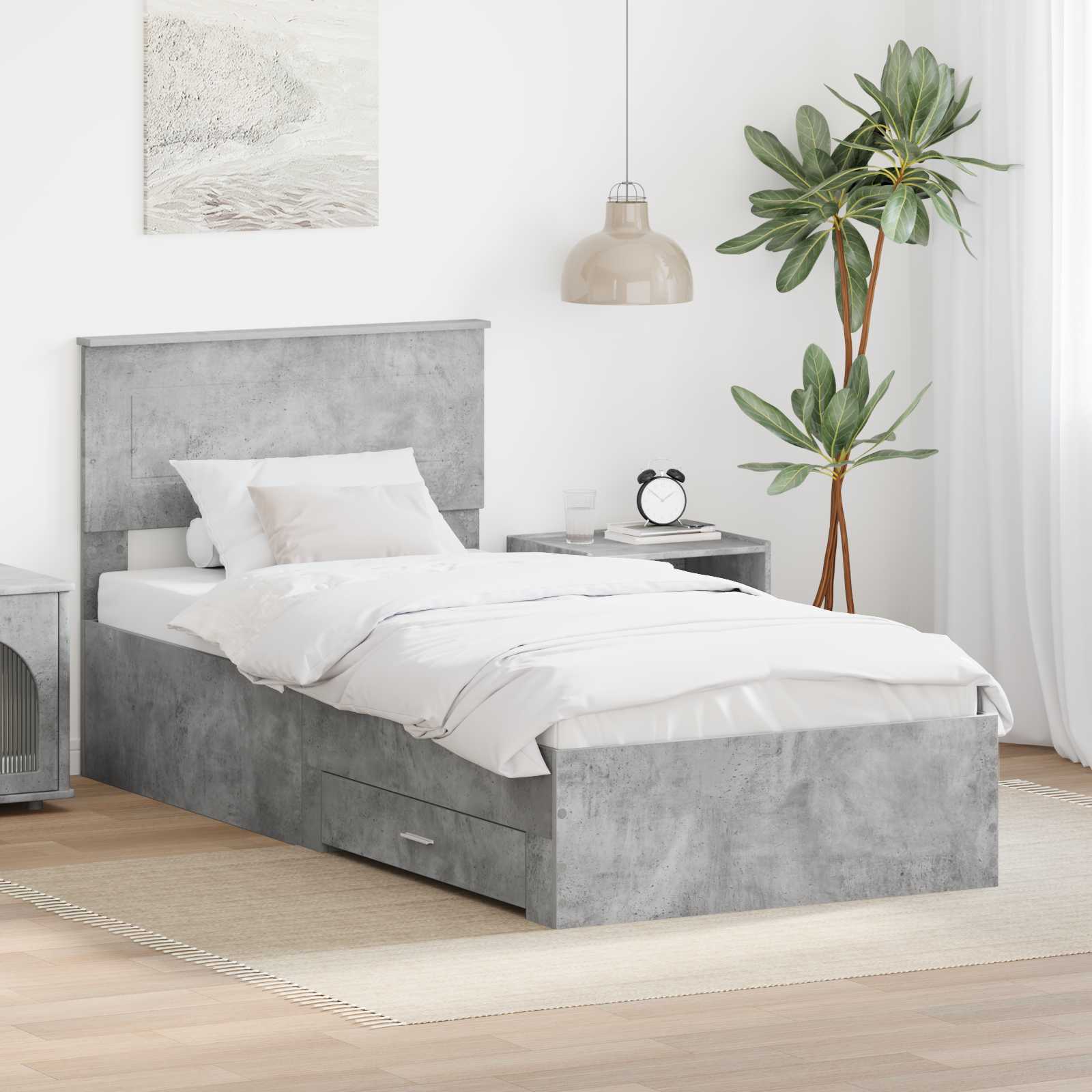 Bettrahmen mit Schubladen Beton Grau 100 x 200 cm Holzwerkstoff