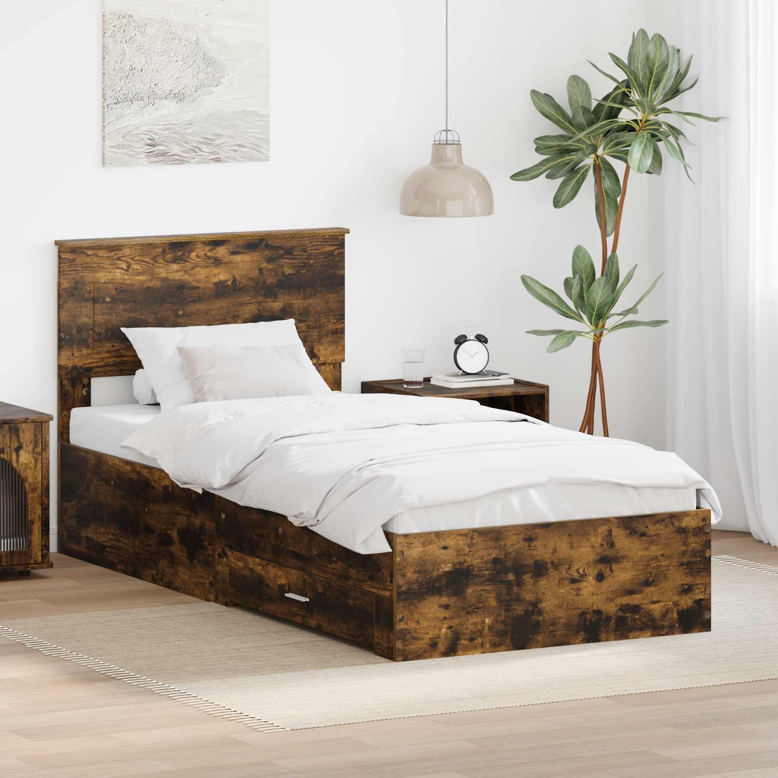 Bettrahmen Geräucherte Eiche 90 x 190 cm Holzwerkstoff
