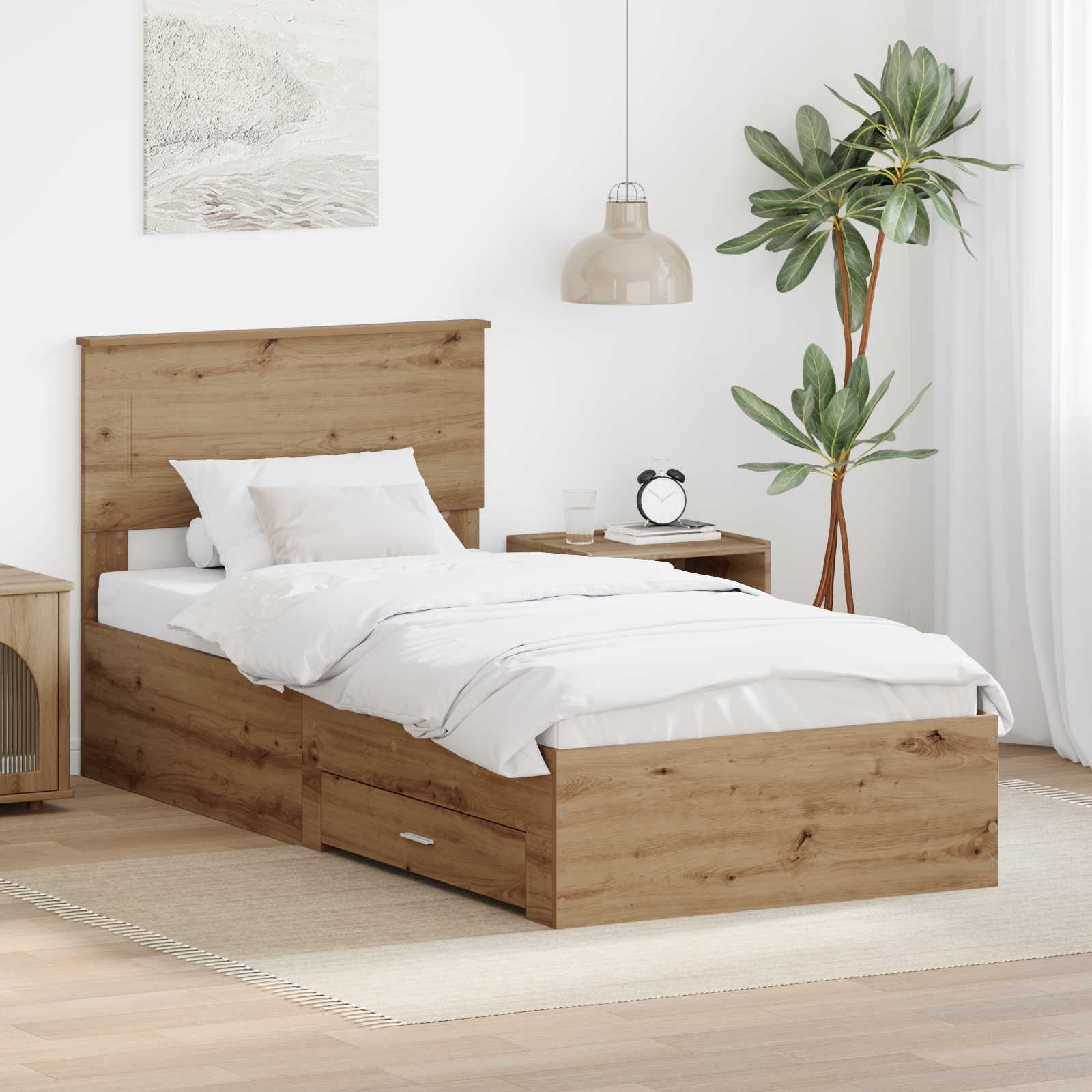 Bettrahmen mit Kopfteil Artisan-Eiche 90 x 190 cm Holzwerkstoff
