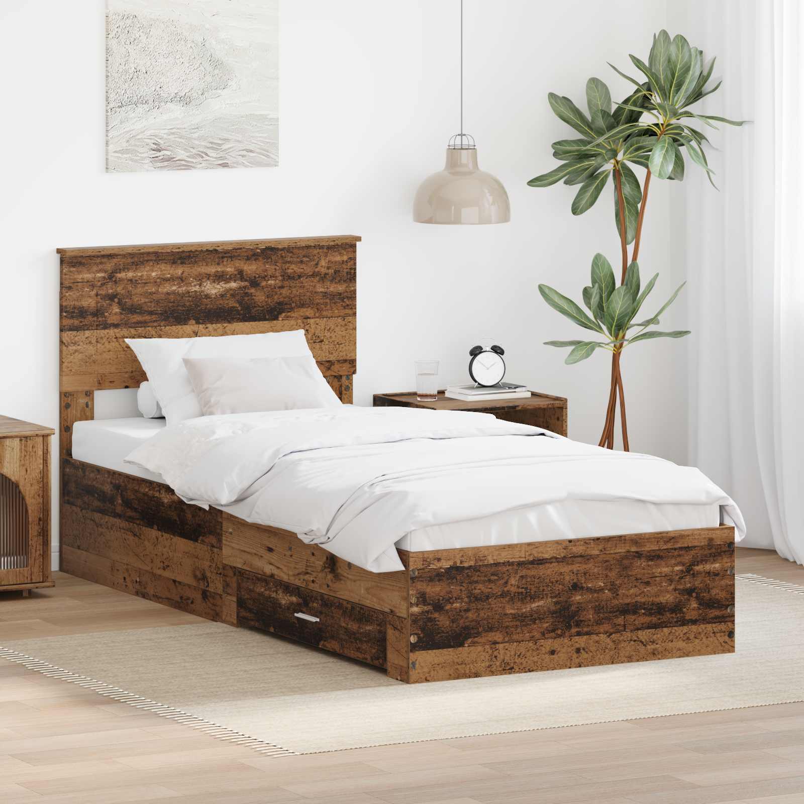 Bettrahmen mit Schubladen Altholz 90 x 200 cm Holzwerkstoff