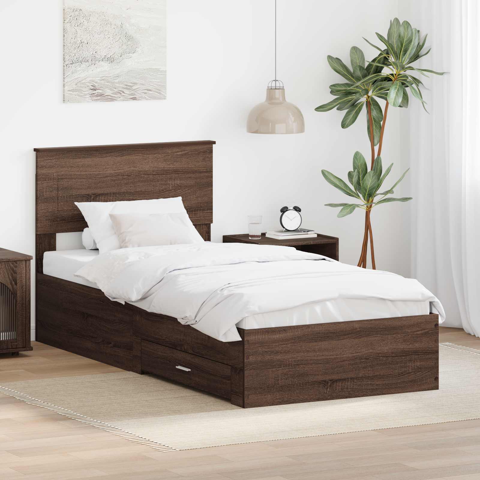 Bettrahmen Braune Eiche und Silber 75 x 190 cm Holzwerkstoff