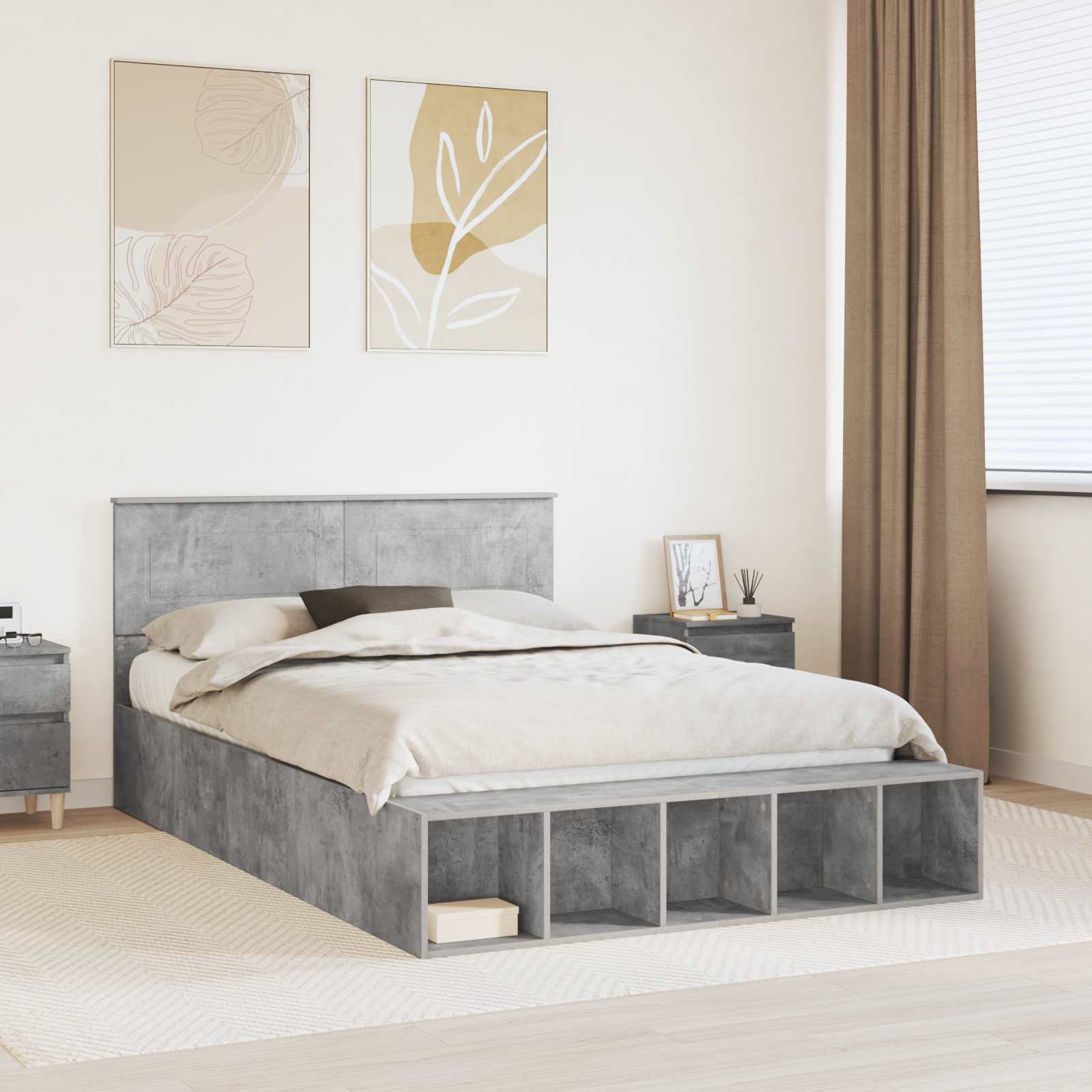 Bettrahmen mit Regal Beton Grau 160 x 200 cm Holzwerkstoff