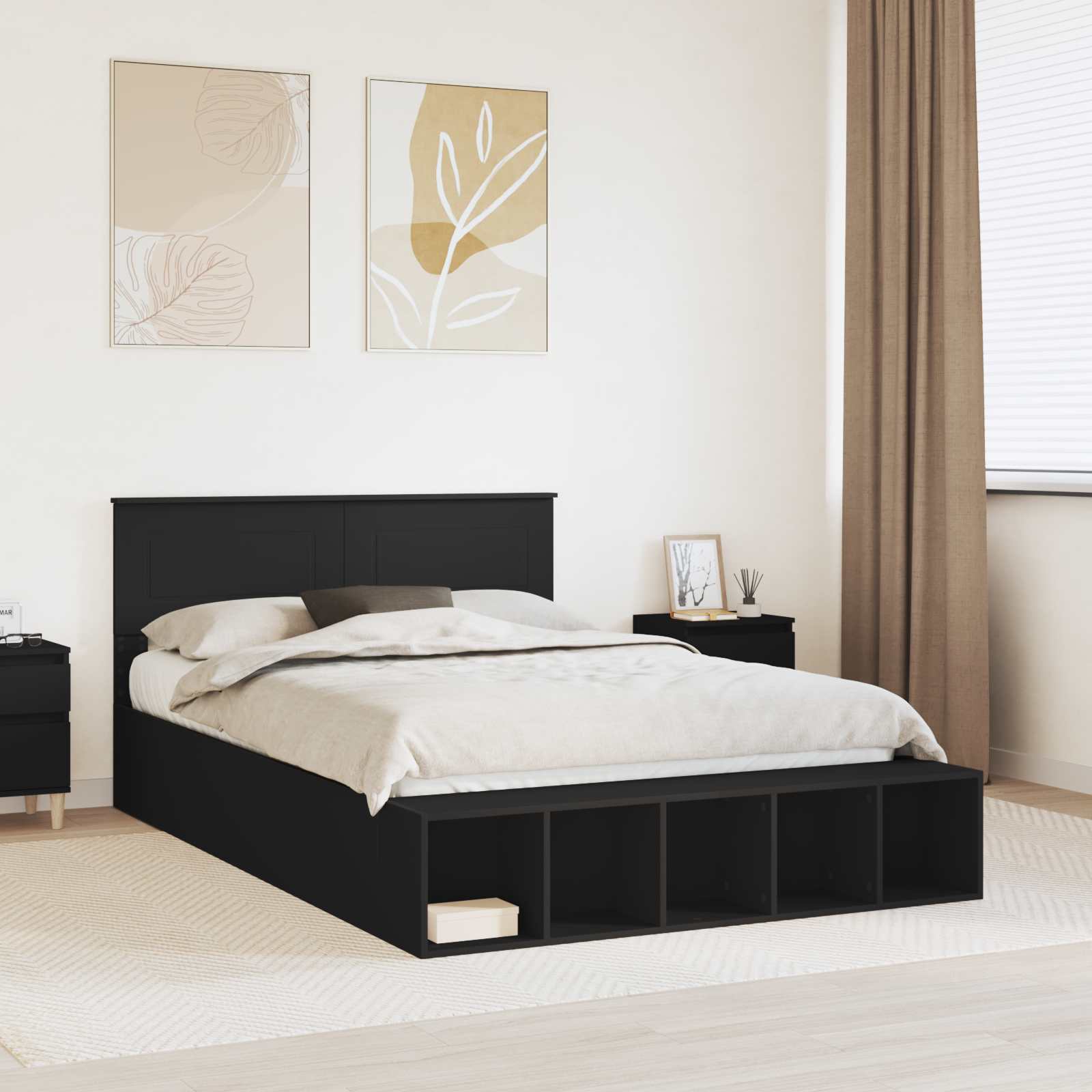 Bettrahmen mit Regal Schwarz 150 x 200 cm Holzwerkstoff