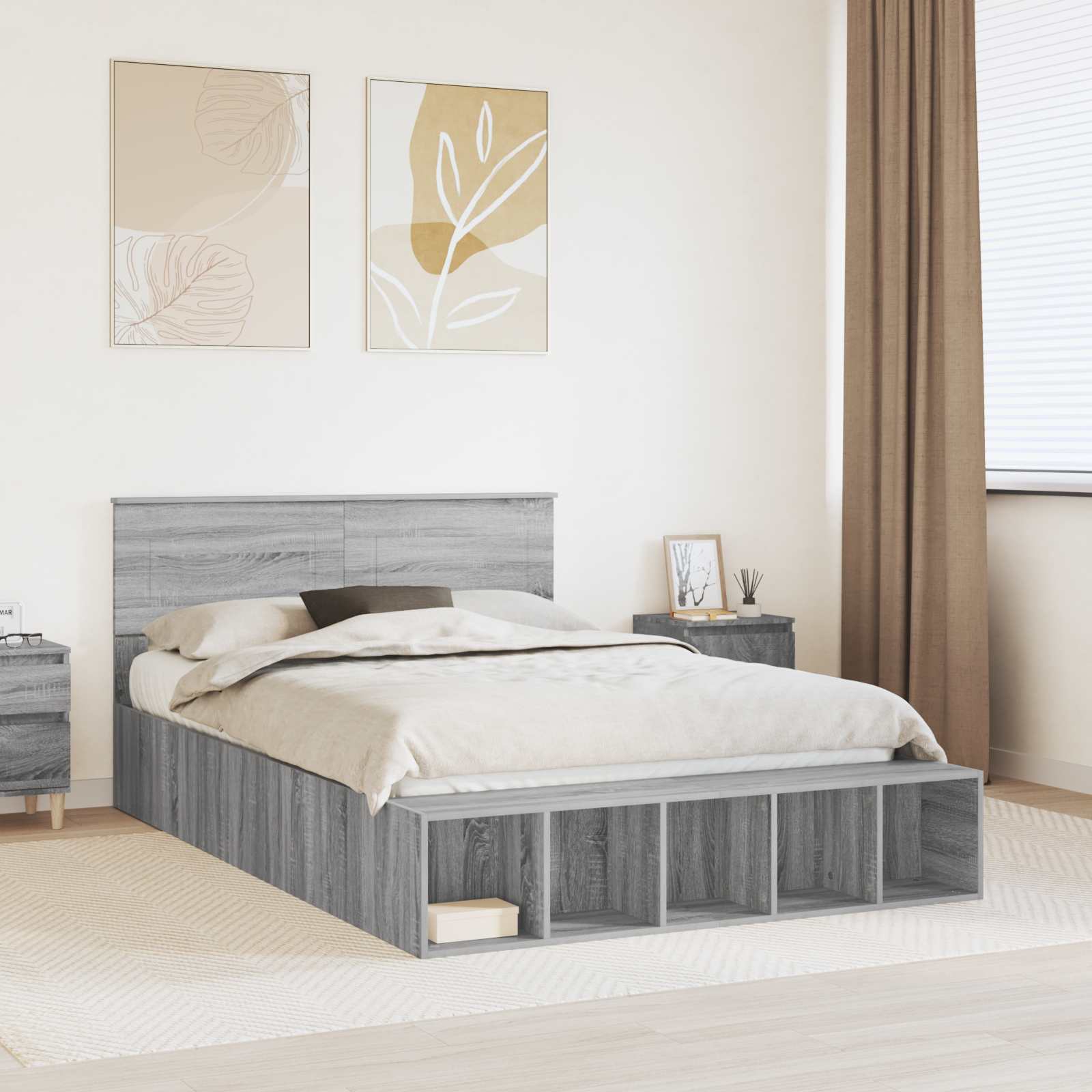 Bettrahmen mit Regal Graues Sonoma 150 x 200 cm Holzwerkstoff