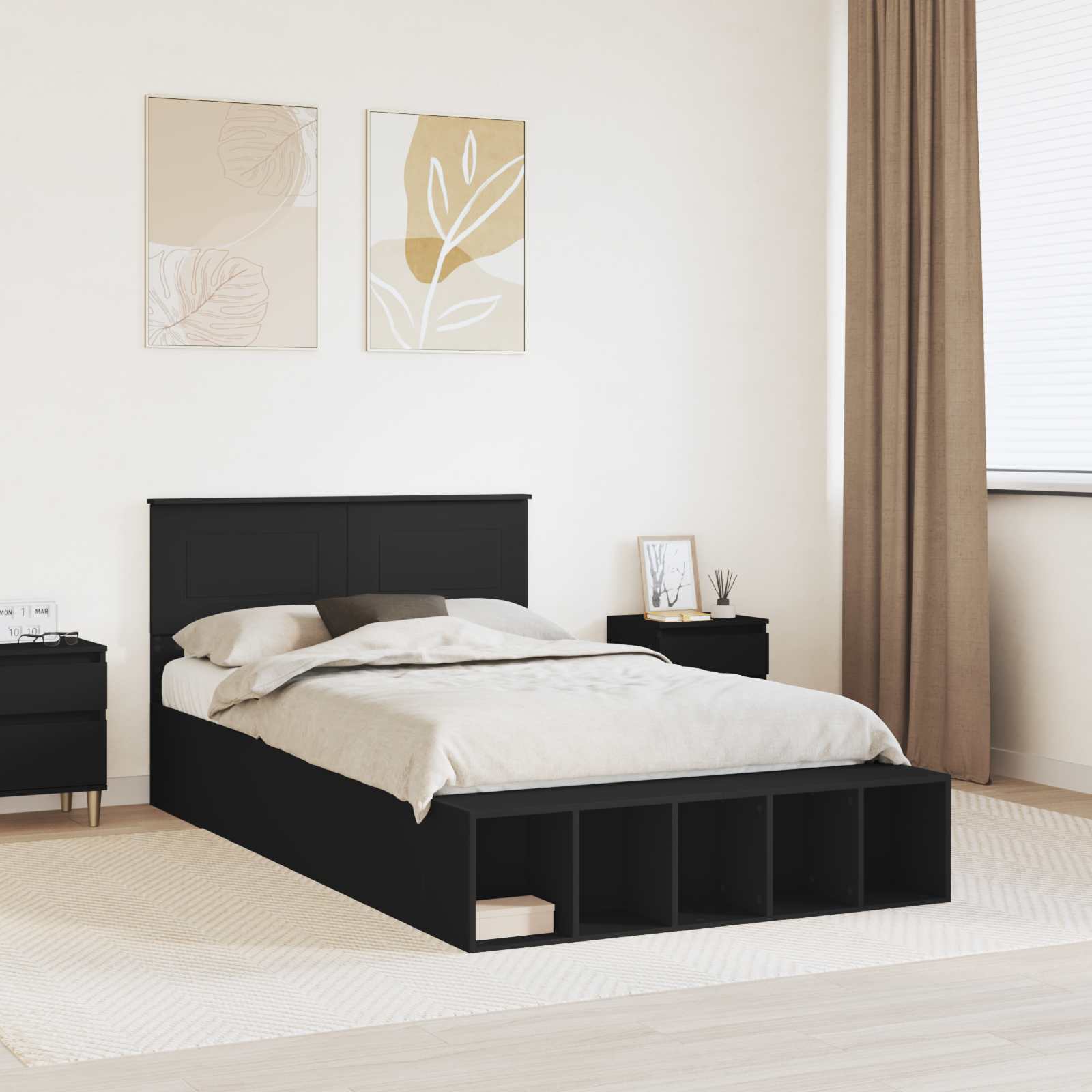 Bettrahmen mit Regal Schwarz 135 x 190 cm Holzwerkstoff