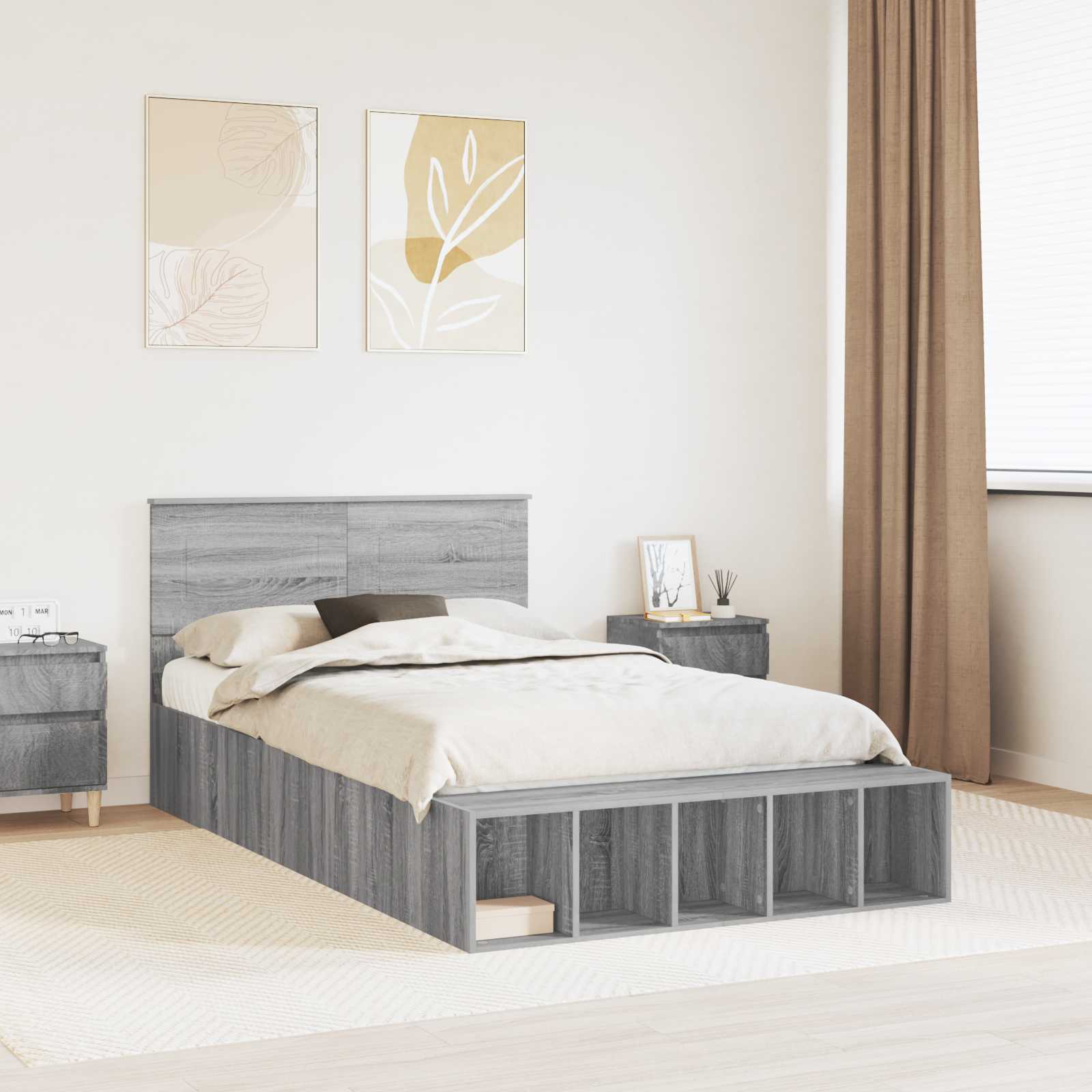 Bettrahmen mit Regal Graues Sonoma 135 x 190 cm Holzwerkstoff