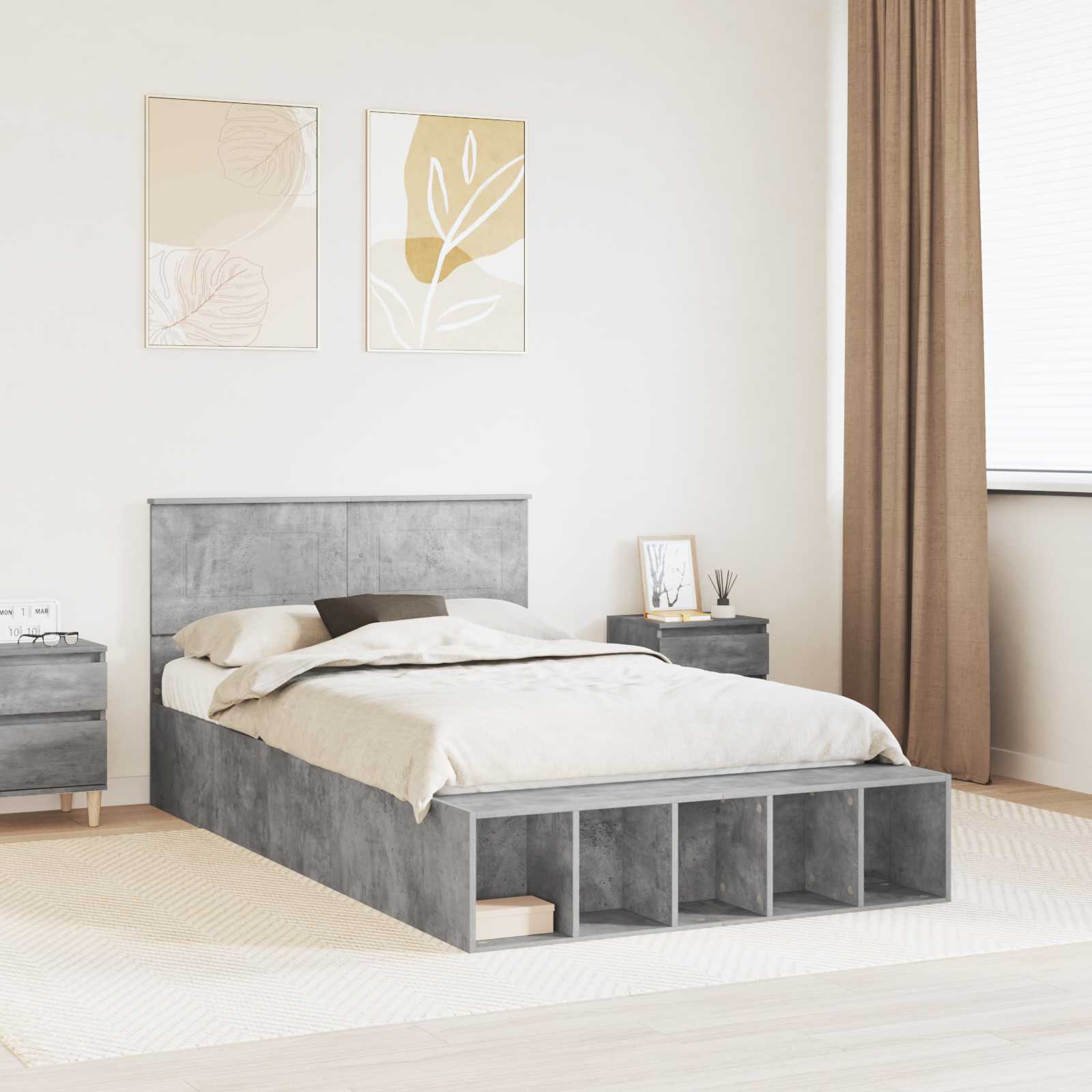 Bettrahmen mit Regal Beton Grau 120 x 190 cm Holzwerkstoff