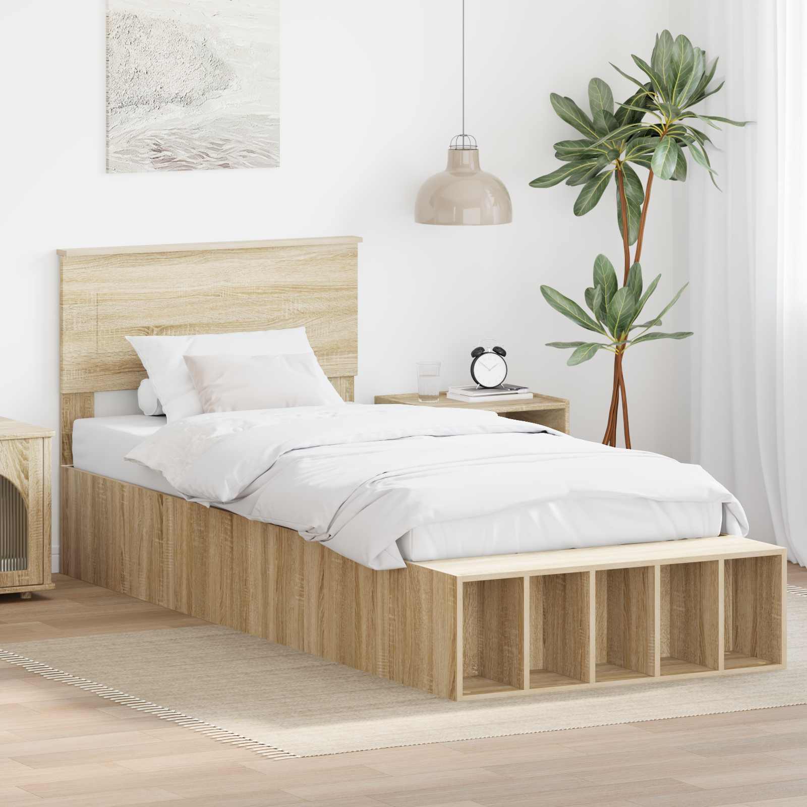 Bettrahmen mit Regal Sonoma-Eiche 90 x 190 cm Holzwerkstoff