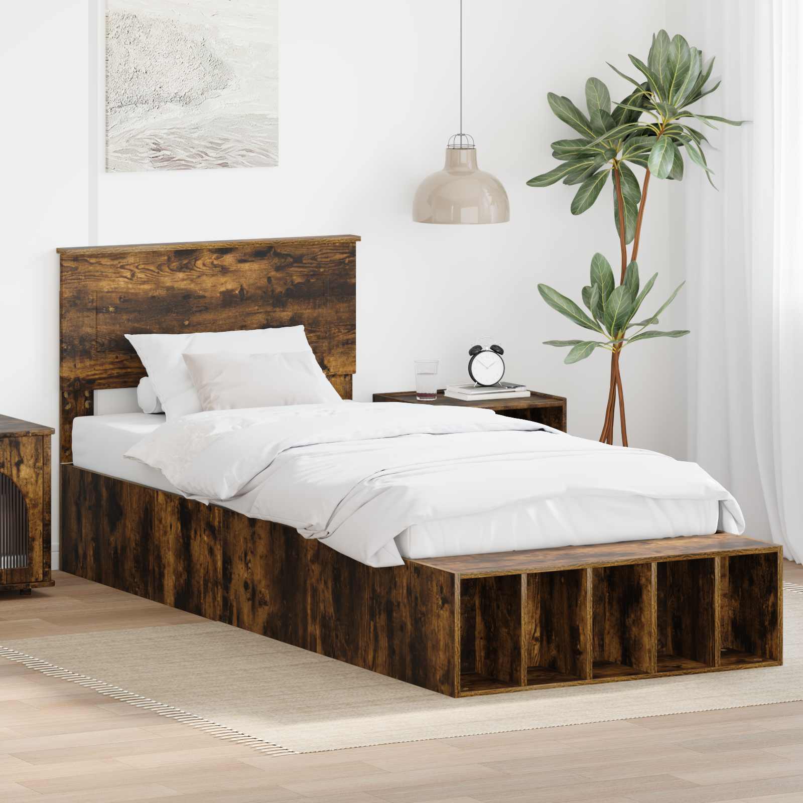 Bettrahmen Geräucherte Eiche 90 x 190 cm Holzwerkstoff