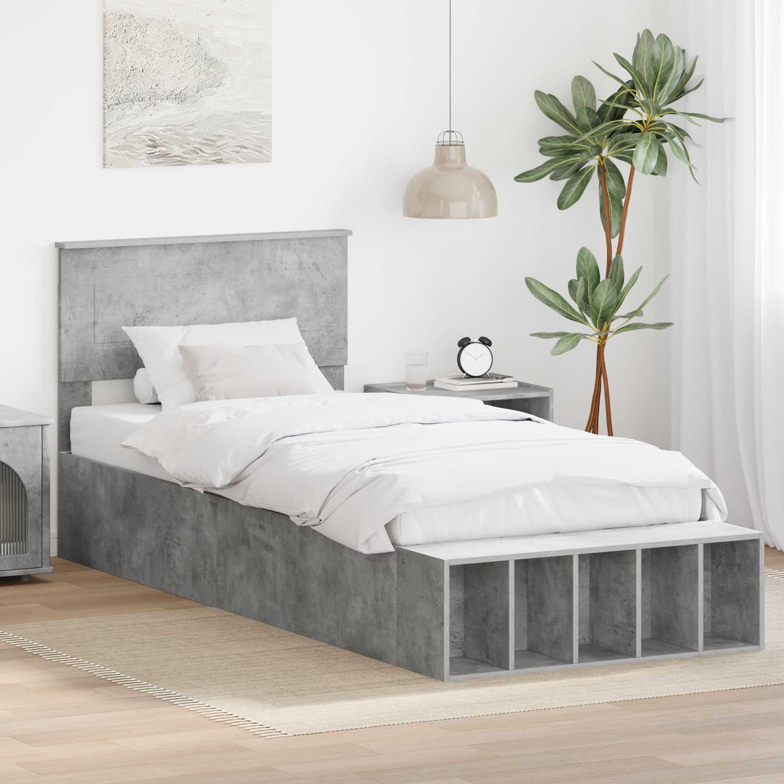 Bettrahmen mit Regal Beton Grau 70 x 190 cm Holzwerkstoff