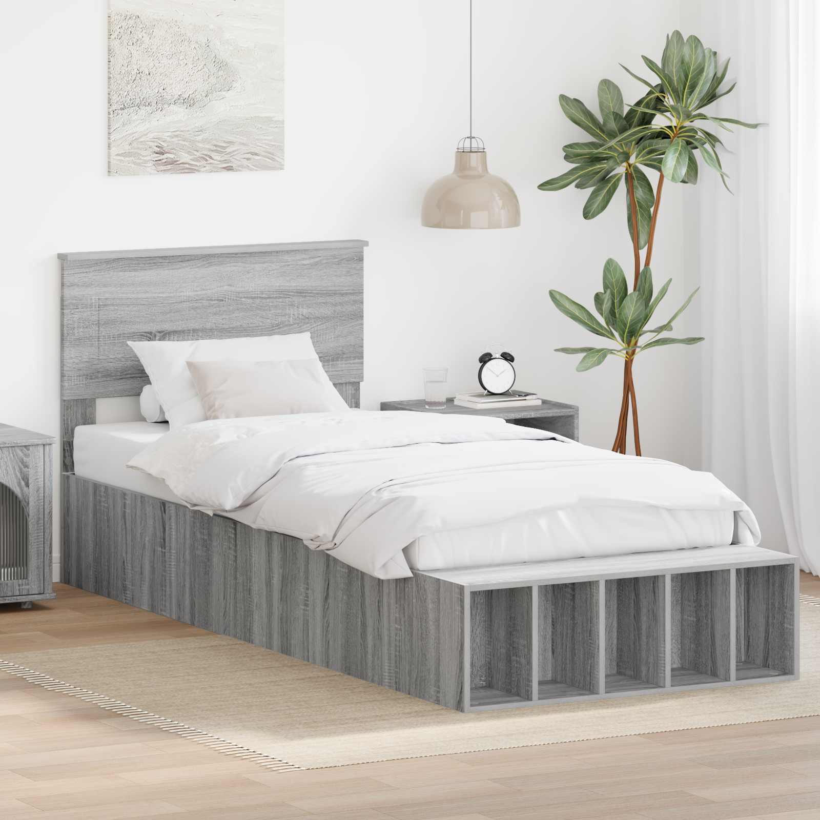 Bettrahmen mit Regal Graues Sonoma 75 x 190 cm Holzwerkstoff