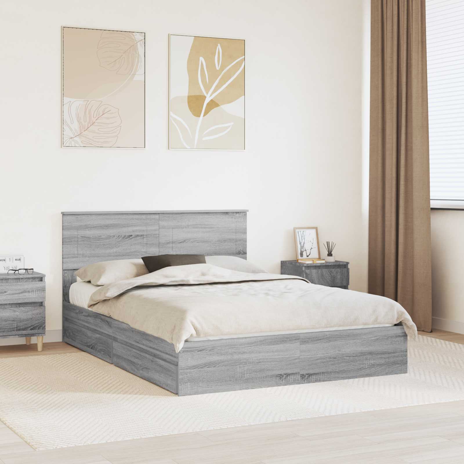 Aufbewahrungsbett Sonoma-Grau 160 x 200 cm Holzwerkstoff