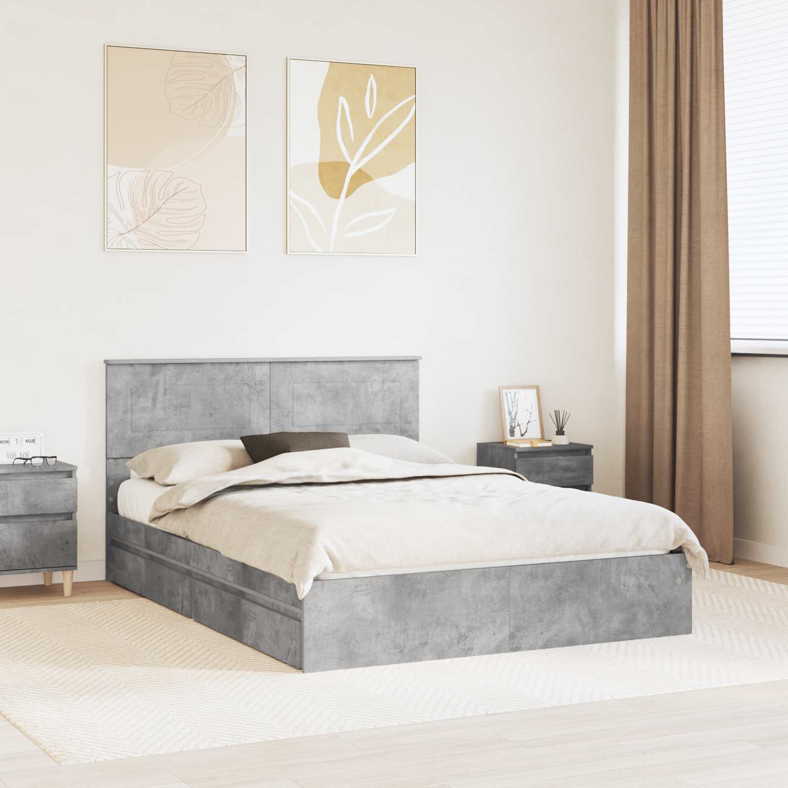 Aufbewahrungsbett Betongrau 150 x 200 cm Holzwerkstoff
