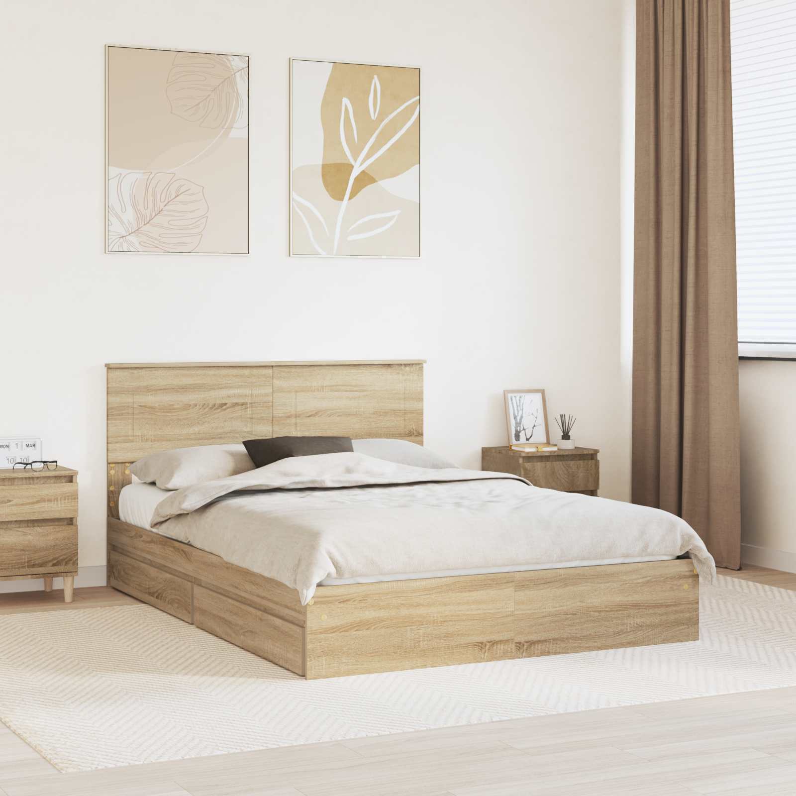 Aufbewahrungsbett Sonoma-Eiche 140 x 190 cm Holzwerkstoff