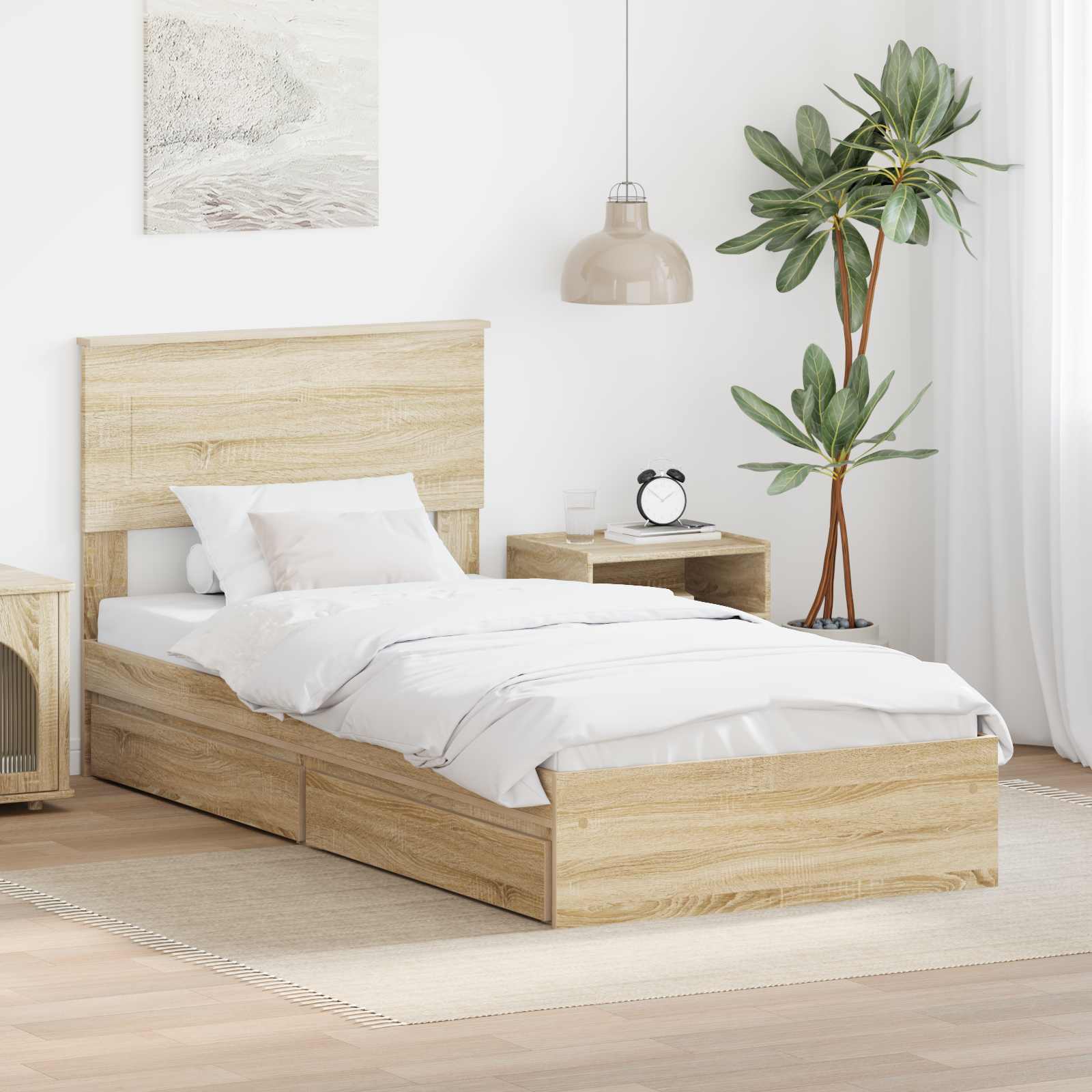 Aufbewahrungsbett Sonoma-Eiche 90 x 190 cm Holzwerkstoff