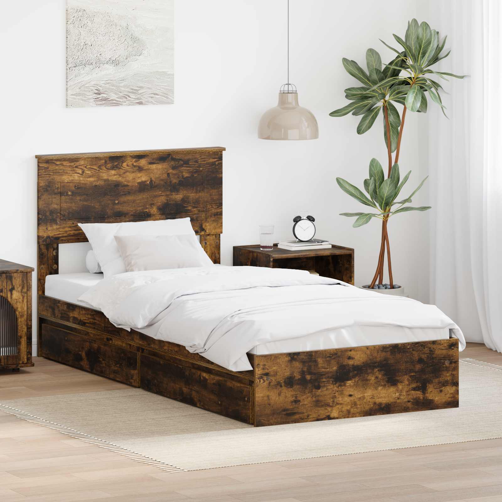 Aufbewahrungsbett Räuchereiche 90 x 190 cm Holzwerkstoff